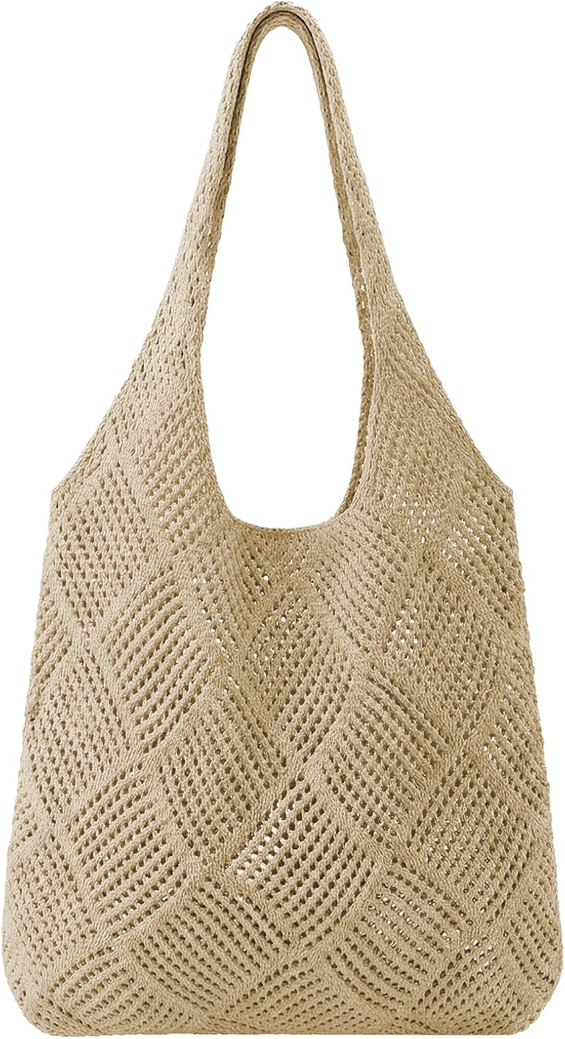 SUOSDEY Crochet Mesh Beach Tote Bag, Knit Summer Vacation Aesthetic Boho Tote Bag for Women
