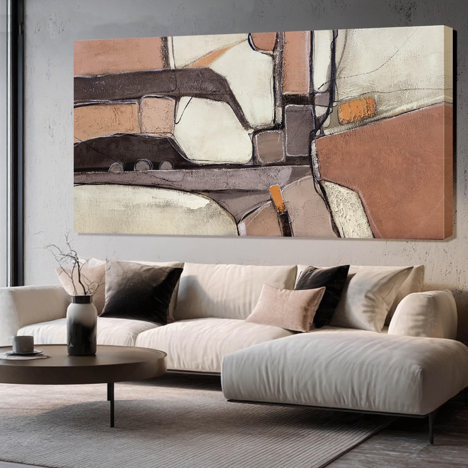 Grey Canvas Wall Art Brown Trendy Abstract Art Wall Decor for Room Aesthetic Pictures for Dining Room Wall