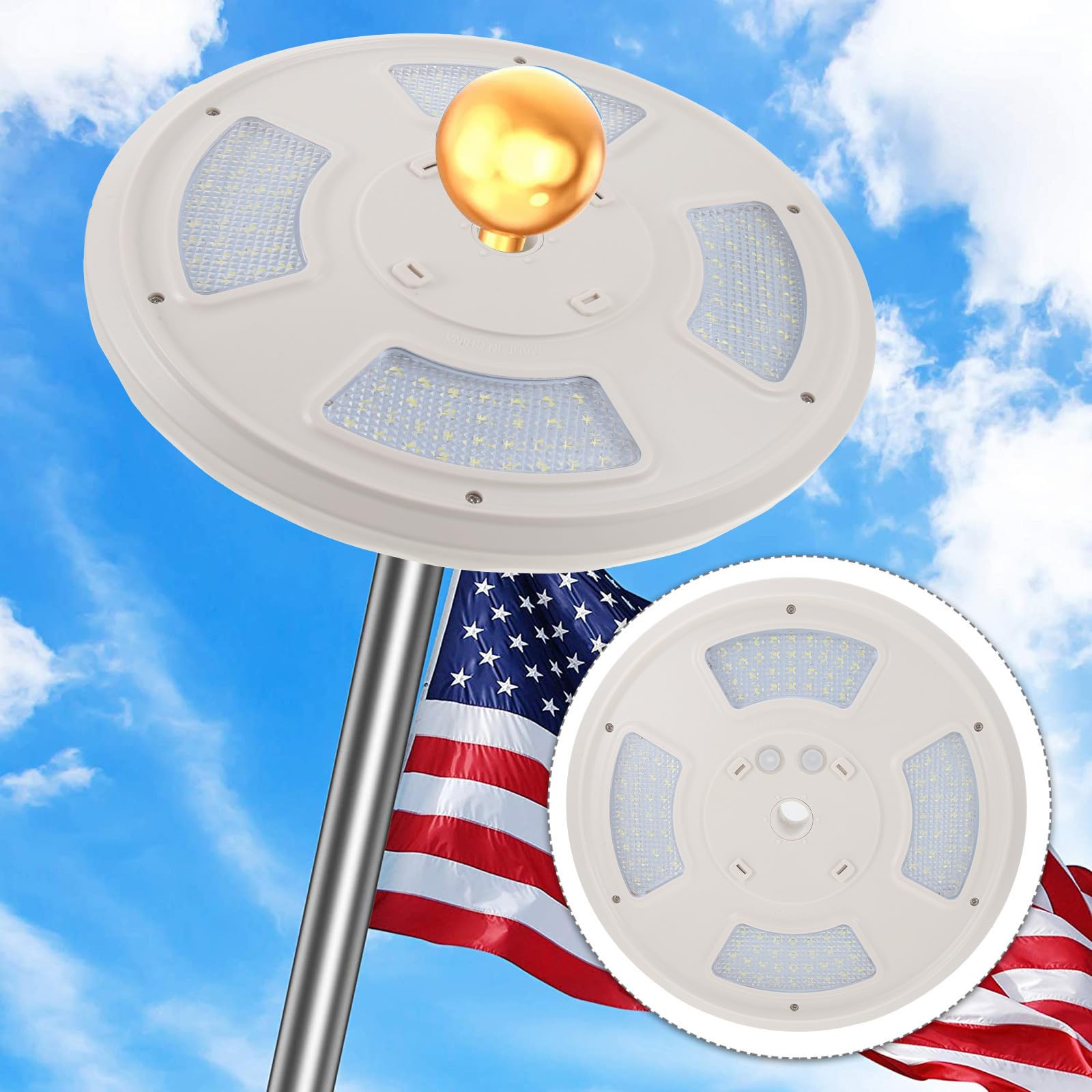 Lumière Solaire LED pour Mât de Drapeau, 128 LED, Ip55