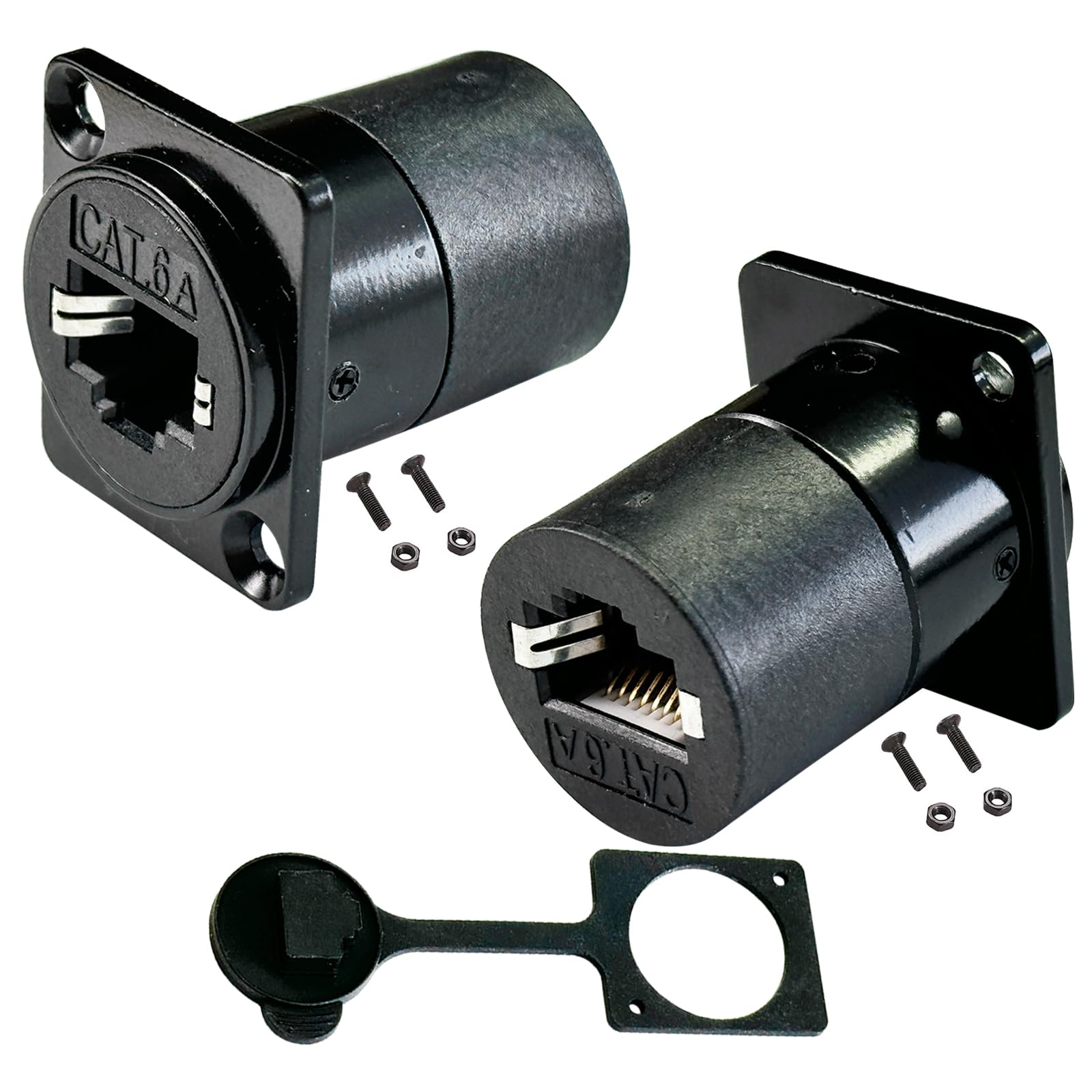 PENGLIN 2PCS CAT6A RJ45 Shielded Panel Mount Connector,D-Type RJ45 Socket Female/Female Feed Thru Coupler for Cat5/Cat6/Cat6A Ethernet Cable