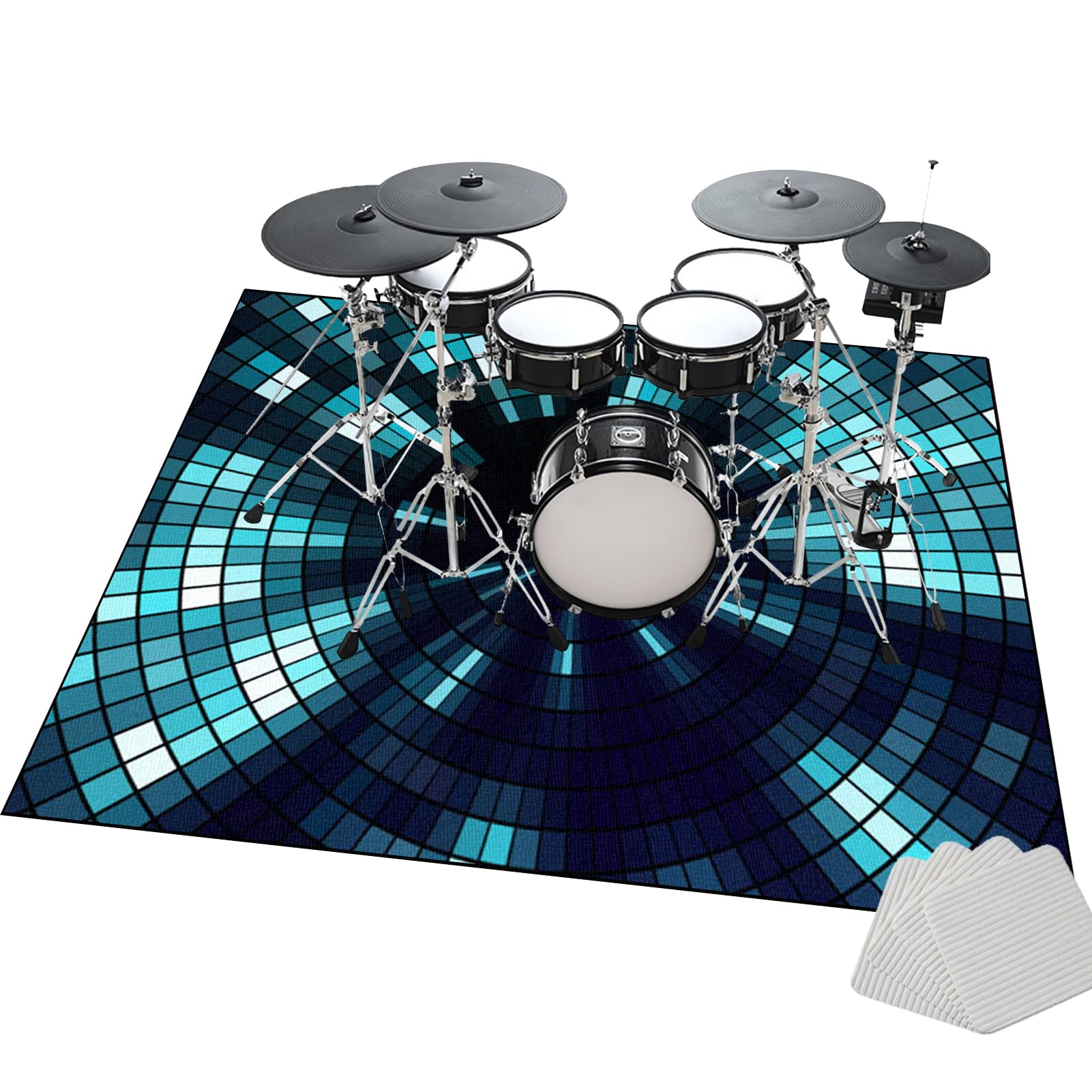 Drum Rug Trommel Teppiche Schallschutz Teppichmatte, Drum Teppich, 160 x 150 cm rutschfeste Drum Matte für Akustik Schlagzeug Drum Kits Bass Drum Elektronisch Snare Klavier Musikinstrumente Teppich