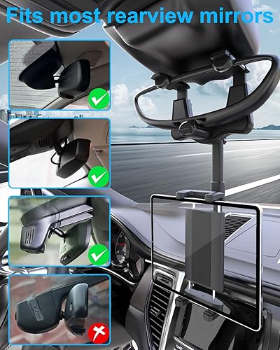 Miniatura 5 de Soporte para tableta para espejo retrovisor de automóvil, brazo ajustable, soporte para tableta de espejo retrovisor para automóvil, soporte