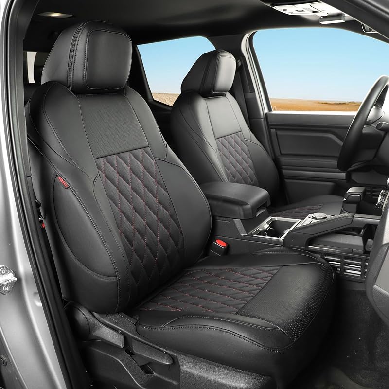 Capas para Bancos Toyota Tacoma 2024–2026 4ª Geração, Couro Sintético Preto e Vermelho, Cabine Double/Crew Cab, Conjunto Completo coverdream