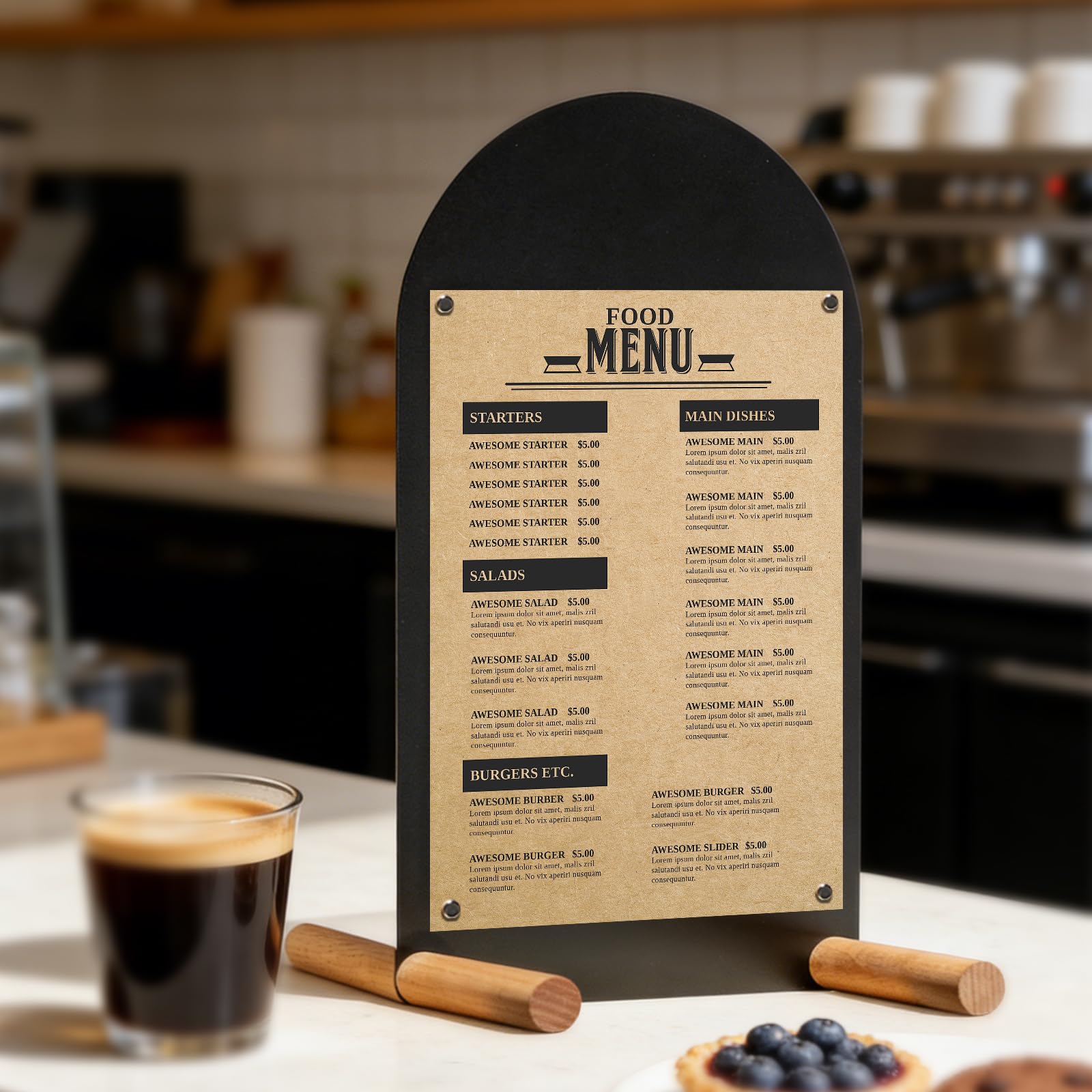 Letrero de mesa moderno minimalista A4/A5, tablero independiente para cafetería, recepción, escritorio de oficina, soporte de información personalizado (negro, A4 vertical (17 x 9.5 pulgadas)