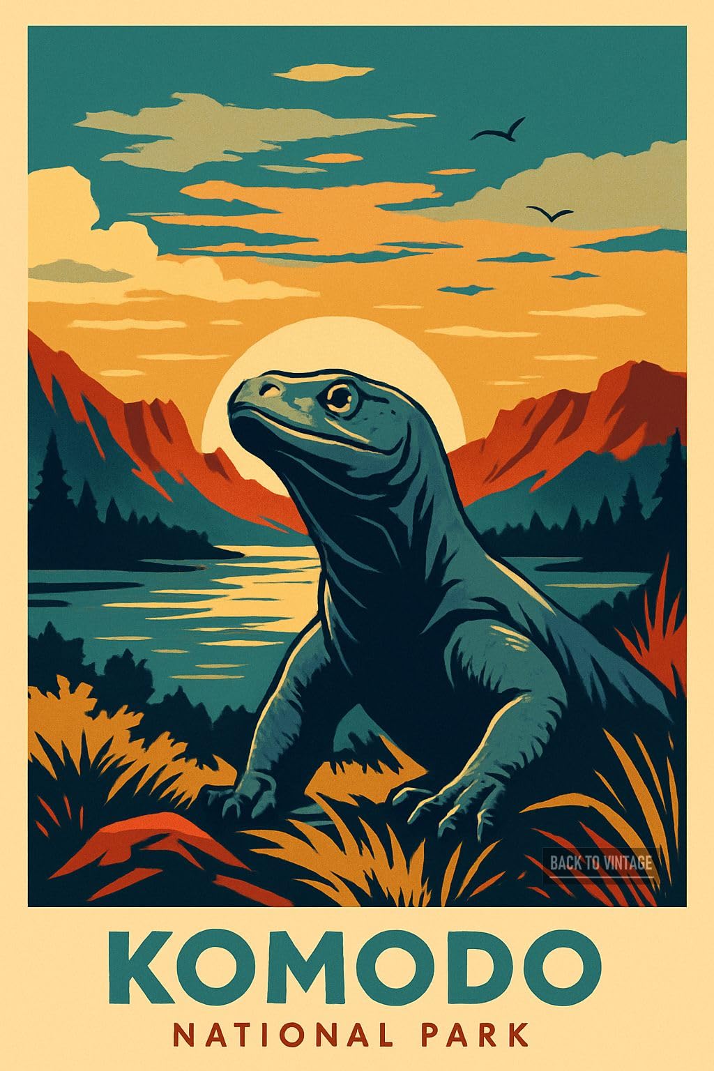 Majestic Komodo Dragon Amidst Lush National Park Landscape_result - A4 Travel City Poster Wall Art Home Decor Art Print Featuring Urban Landmarks and Global Views for Stylish Interior Display