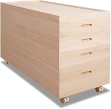 NASA Distribution Planning Paulownia Wardrobe Box with Casters, Semi-Long, Natural Paulownia Wood, Made in Japan, 4 Tiers (Height 21.7 inches (55 cm), With Casters) HI-RH0016 Natural