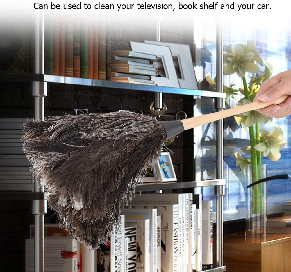 Duster, 22'' Super Soft Handmade Washable Non-electrostatic Duster Easy Efficient Dusting with Wooden Handle (Brown)