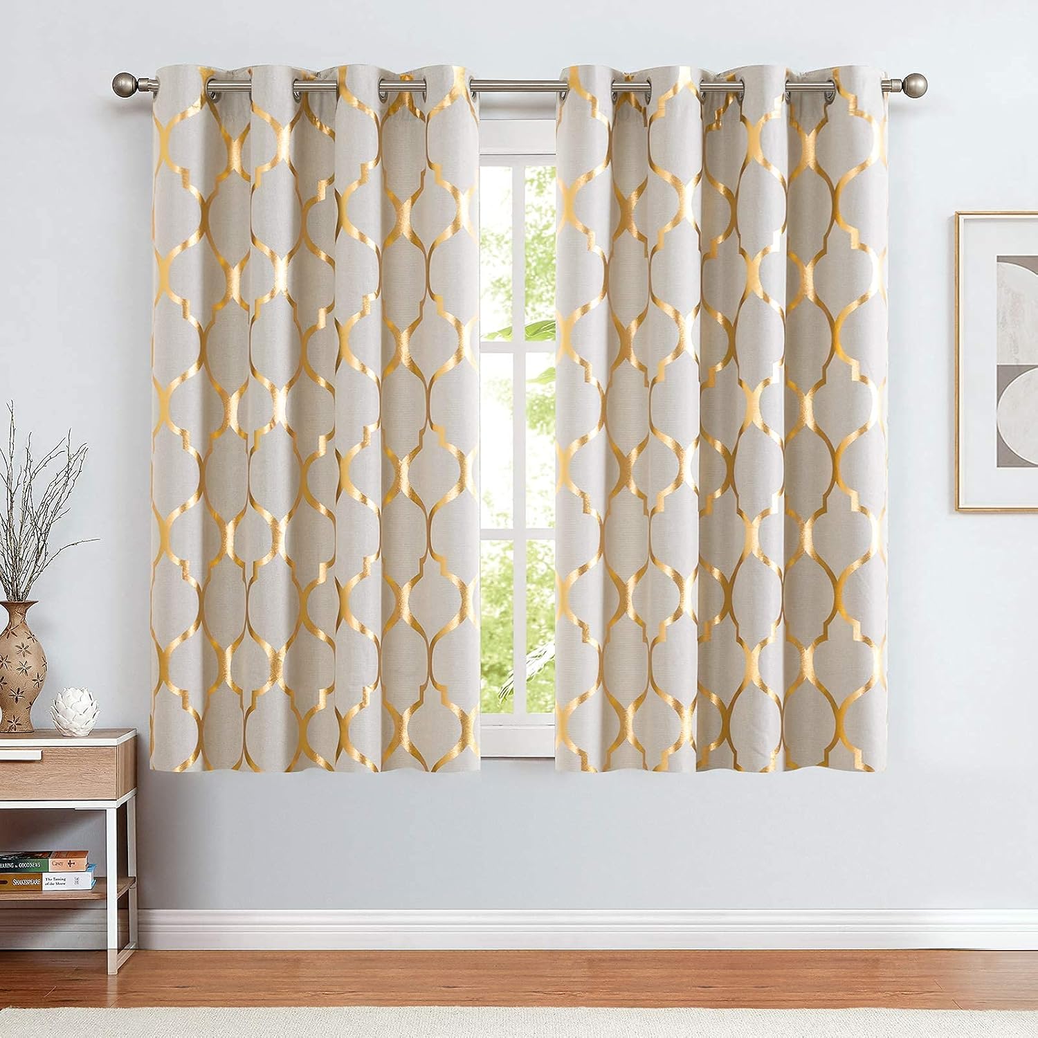 jinchan Moroccan Tile Linen Textured Curtains Printed Curtain Panel Bedroom Living Room Thermal Insulated Window Treatment 1 Panel 63 Inch Gold