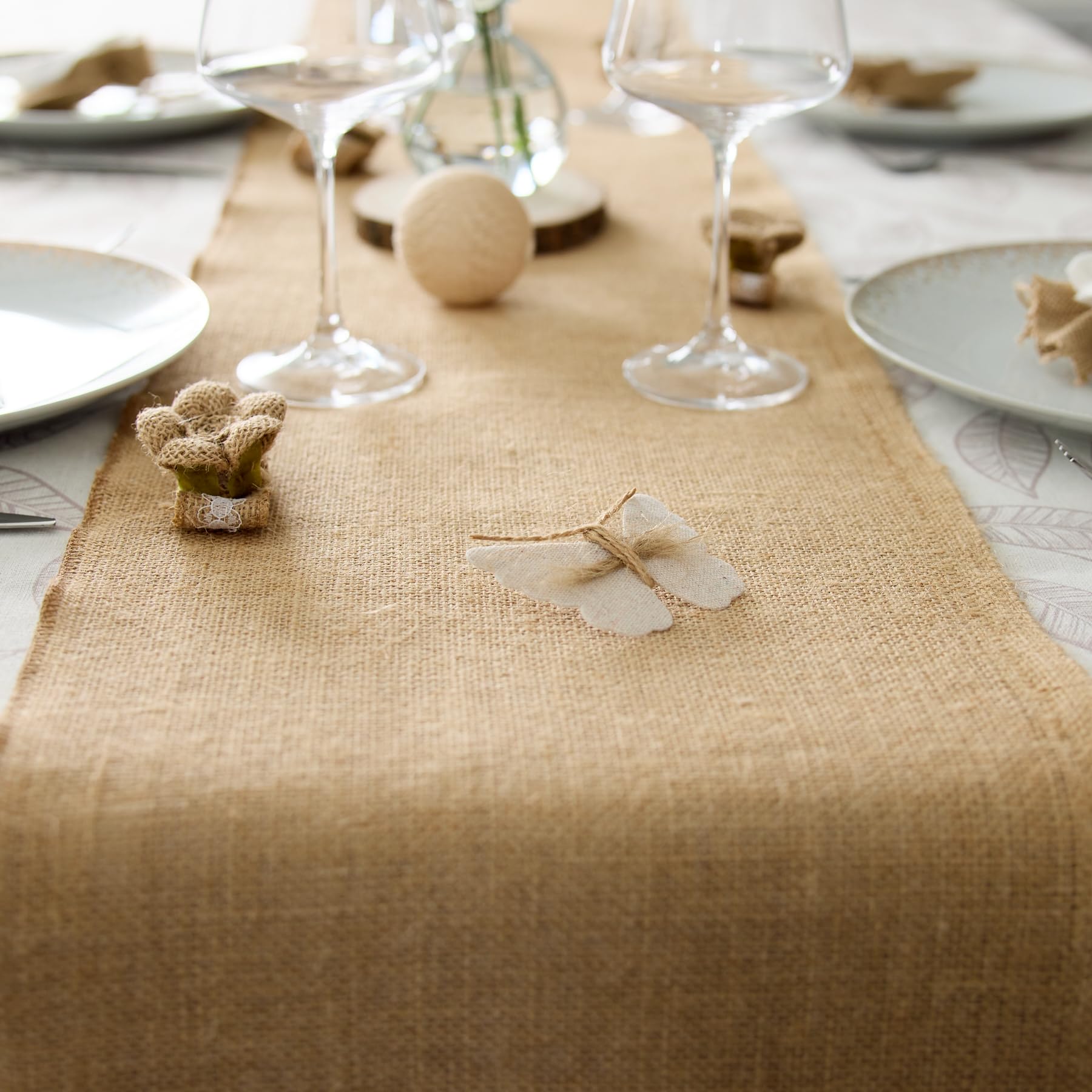 La Cordeline Runner da tavolo in tela di iuta naturale, 30 cm x 5 m, bordi cuciti per matrimoni, decorazioni, feste
