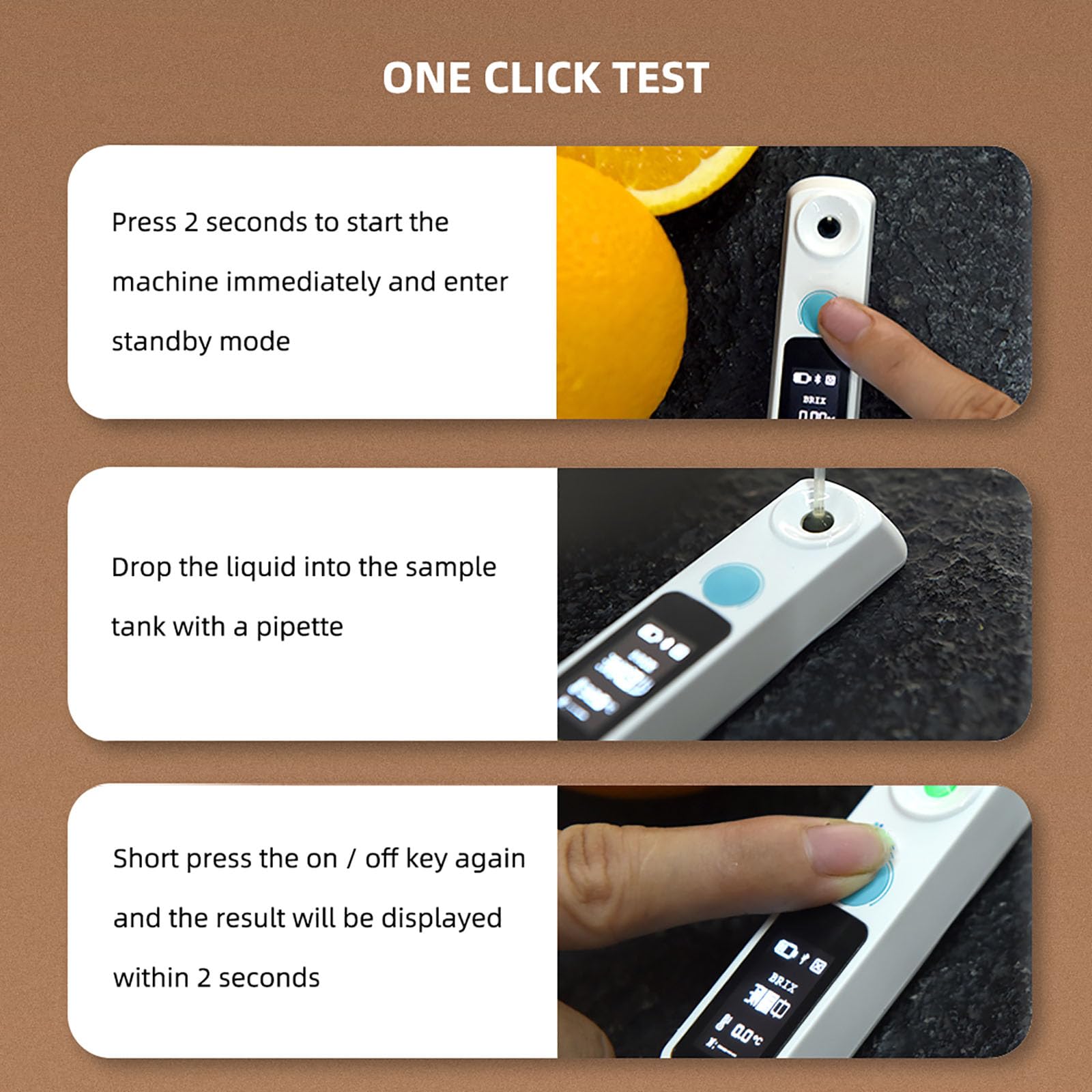 Refractómetro digital Brix con Bluetooth, precisión ±0.1%, rango de 0-26% para frutas, alimentos y bebidas