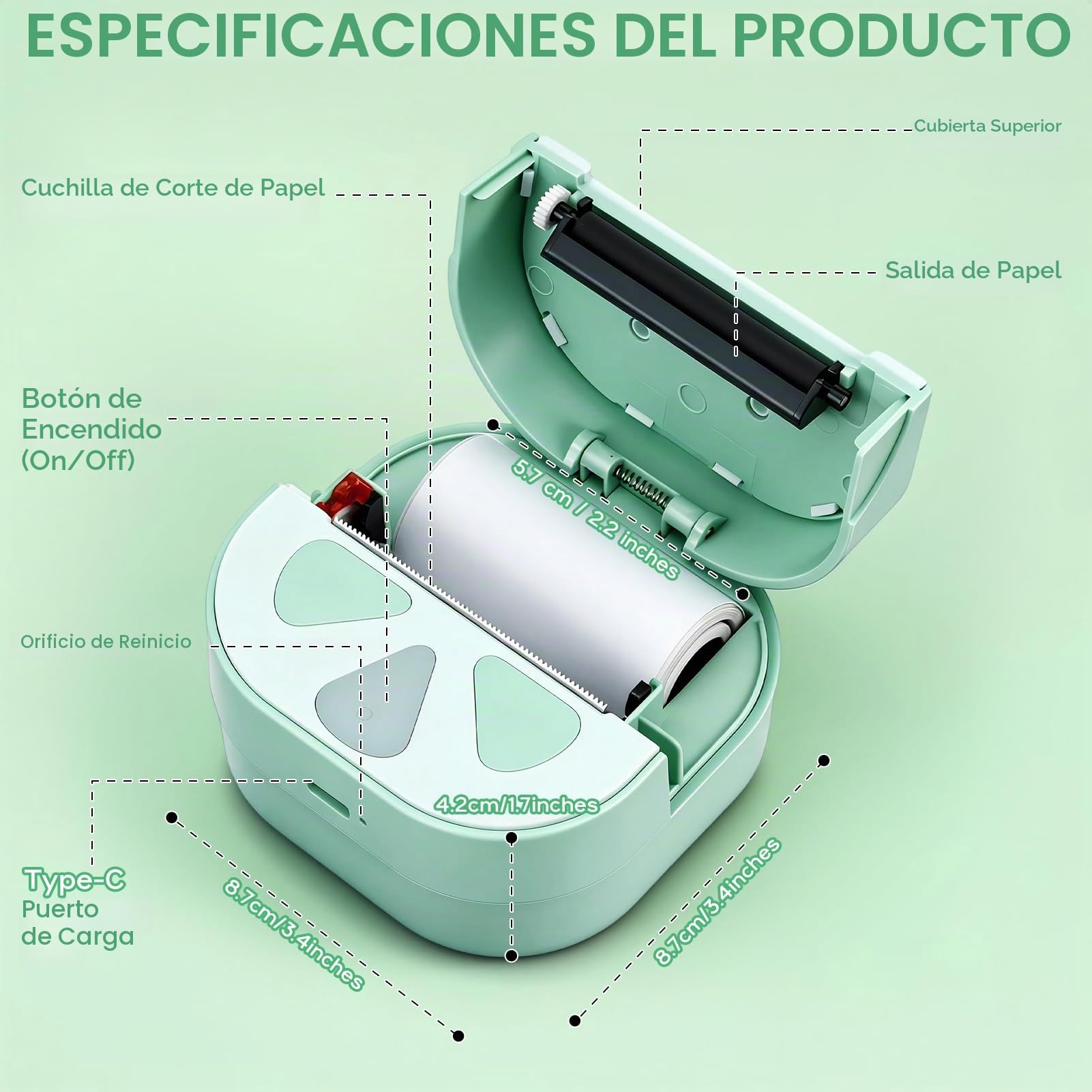 Mini Impresora Térmica,Impresora Fotos Portátil Bluetooth Inalámbrica Cable USB Compatible con iOS y Android Impresora Pegatinas con 3 Rollos de Pape para Fotos Notas Pegatinas Móvil Regalos