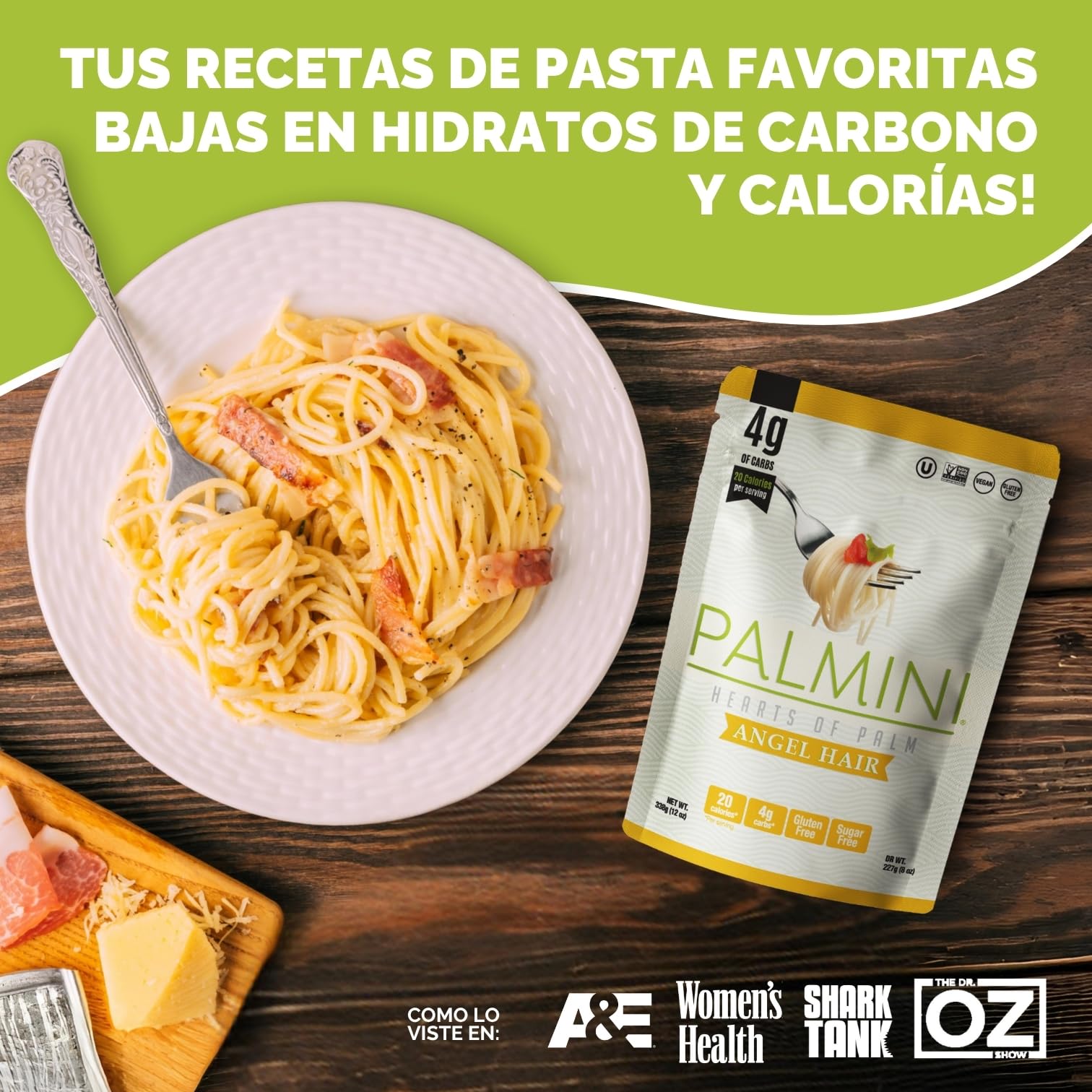 PALMINI Angel Hair – Spahetti – Palmito – Bajo en calorías – Bajo en carbohidratos – Keto - Vegano – Libre de OGM – Libre de Gluten – Sin azúcar – 338g | (Pack de 3 unidades) - 3