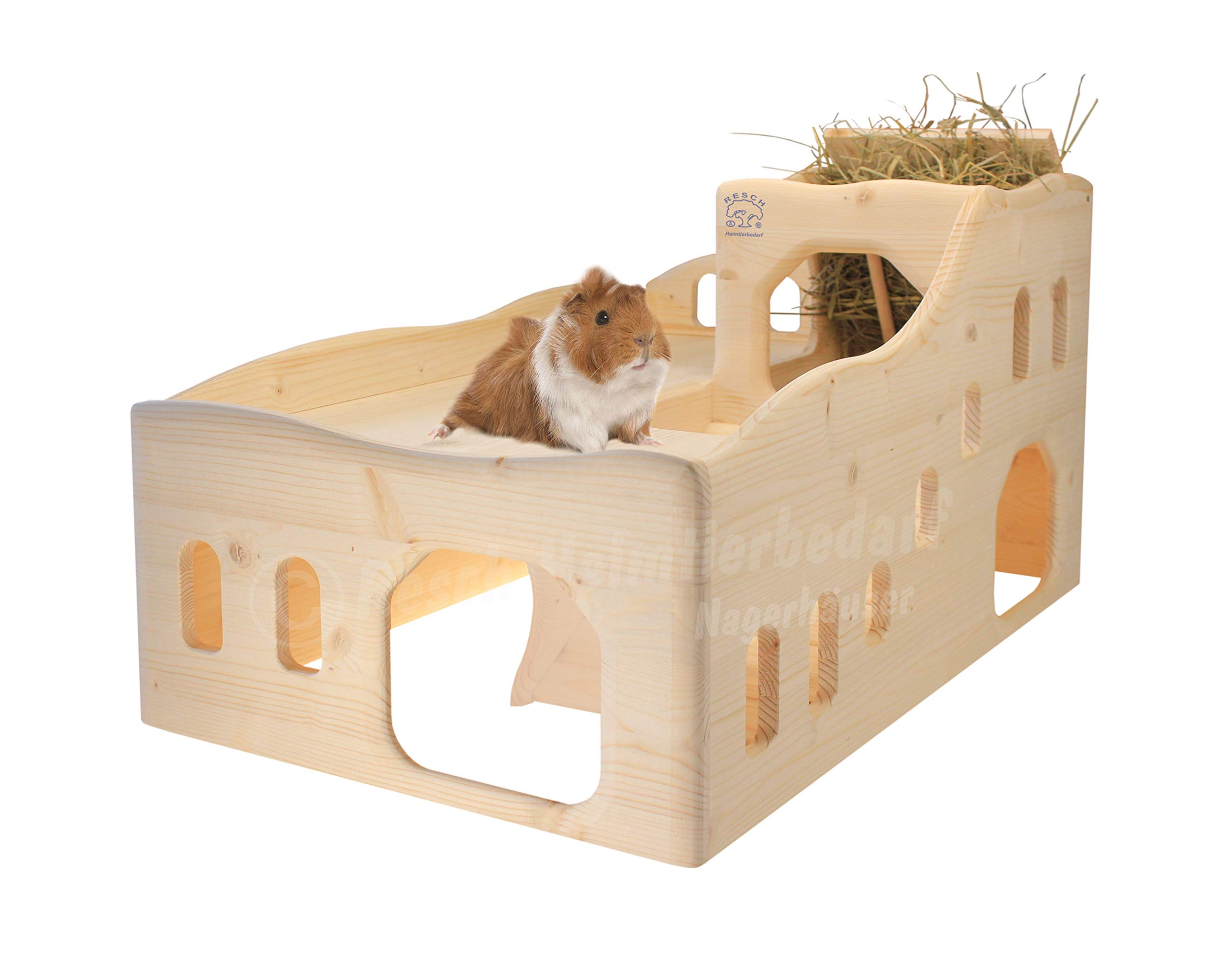 Resch Nr38 Nagerburg XL Naturbelassenes Massivholz aus Fichte mit Zwei Großen EIN-/Ausgängen im Erdgeschoss, die im Inneren der Burg durch einen Tunnel Verbunden Sind, 58 x 39 x 34 cm (LxBxH)