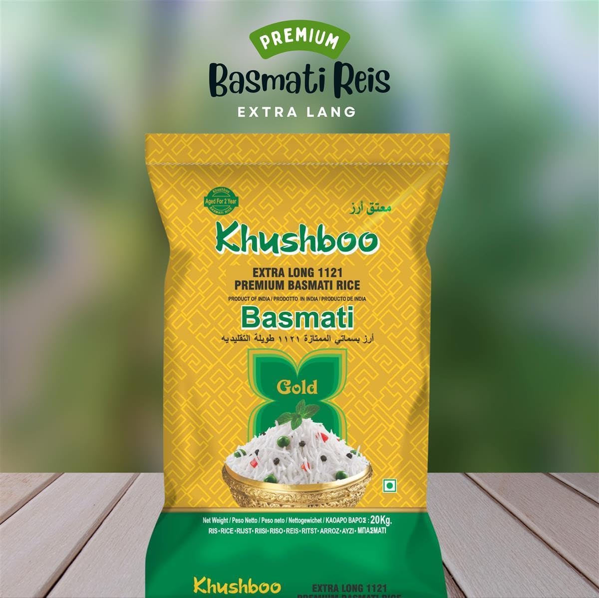Khushboo Gold Premium 1121 Basmati Reis - 2x 20 kg - indischer Langkornduftreis - ohne Zusätze & höchste Qualität - ideal für Reisgerichte mit Relish & Chutney - angebaut in der Himalaya Region