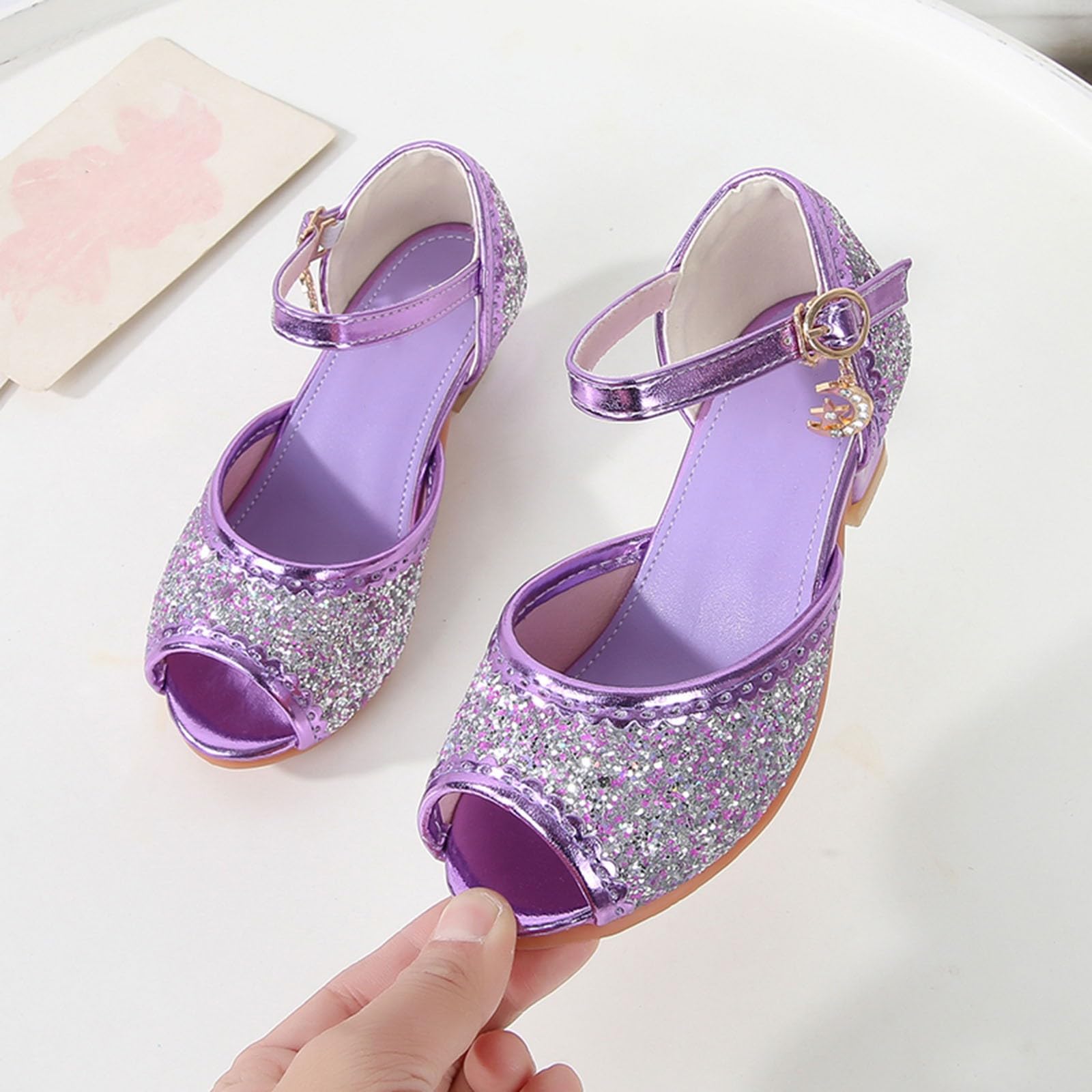 Stöckelschuhe Kinder, Prinzessin Schuhe Mädchen mit Schnallen, Geschlossen Ballerinas Absatzschuhe,Fischmaul Prinzessinnen Spielschuhe,Kinderschuhe mit Absatz, Glitzer Klackerschuhe Tanzschuhe,25-35
