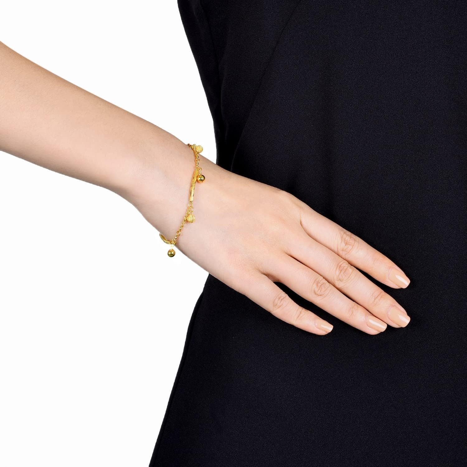 CHOW SANG SANG 999.9 24K Gold Essence Price-by-Weight 7.86g Gold Stylish Modern Bar with Bells Bracelet for Women 23716B | 6.6 Inches, (17 CM)
