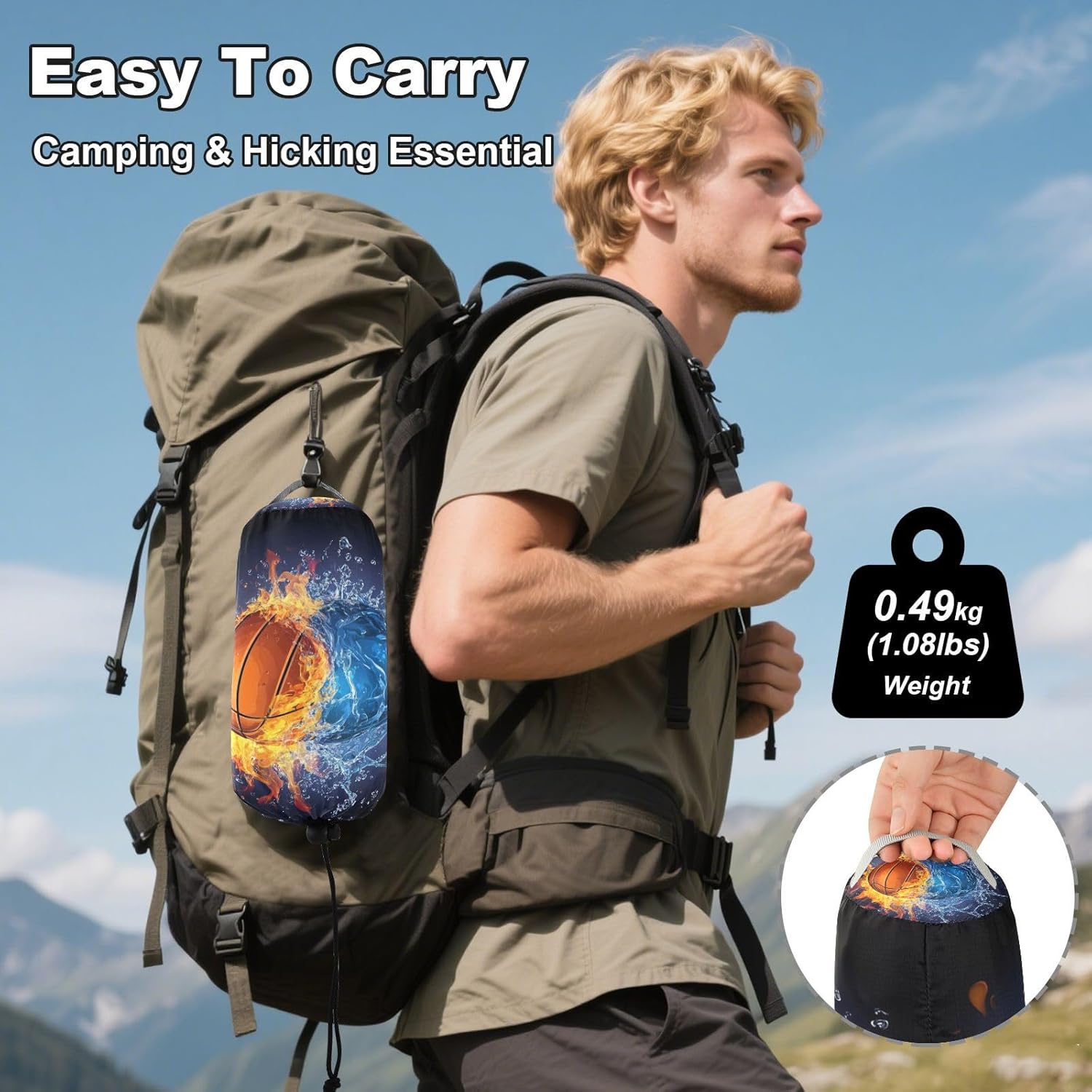 ALAZA Firring Basketball Water Camping Hammocks Single or 2 Person 500 lbs Portable Parachute Travel Hammock w/Tree Straps for Hiking Backpacking Indoor Outdoor