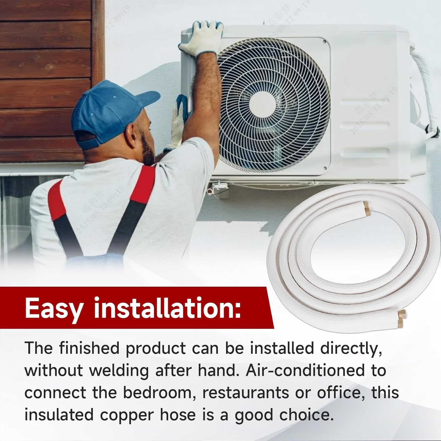 16FT Air Conditioning Tubing Hose Extension 3/8" and 5/8" Twin Insulated Copper Hoses Fit for Mini Split Air Conditioner