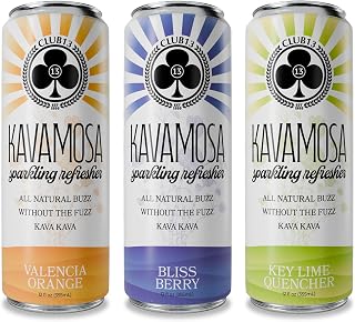 CLUB13 Kavamosa Kava Seltzer | Classic Variety Pack | 12 Pack | Valencia Orange, Berry Bliss & Key Lime | 500mg Noble Kava | Alcohol-Free