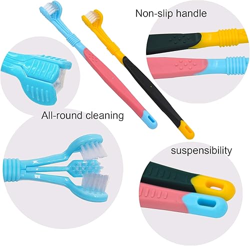 Miniatura 5 de Cepillos de dientes para perros, 2 unidades, azul amarillo, alimentados con pilas, adecuados para perros adultos, diseño de tres caras para una