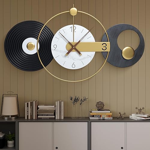 Miniatura 5 de Reloj de pared moderno de 36 x 20 pulgadas, funciona con pilas, reloj analógico decorativo silencioso sin tictac para sala de estar, cocina,