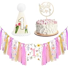 Wildflower First Birthday Decorations Wildflower One Cake Topper Birthday Hat 1st Birthday Highchair Banner Photo Prop for Happy Birthday Party Decorations Wild Flower