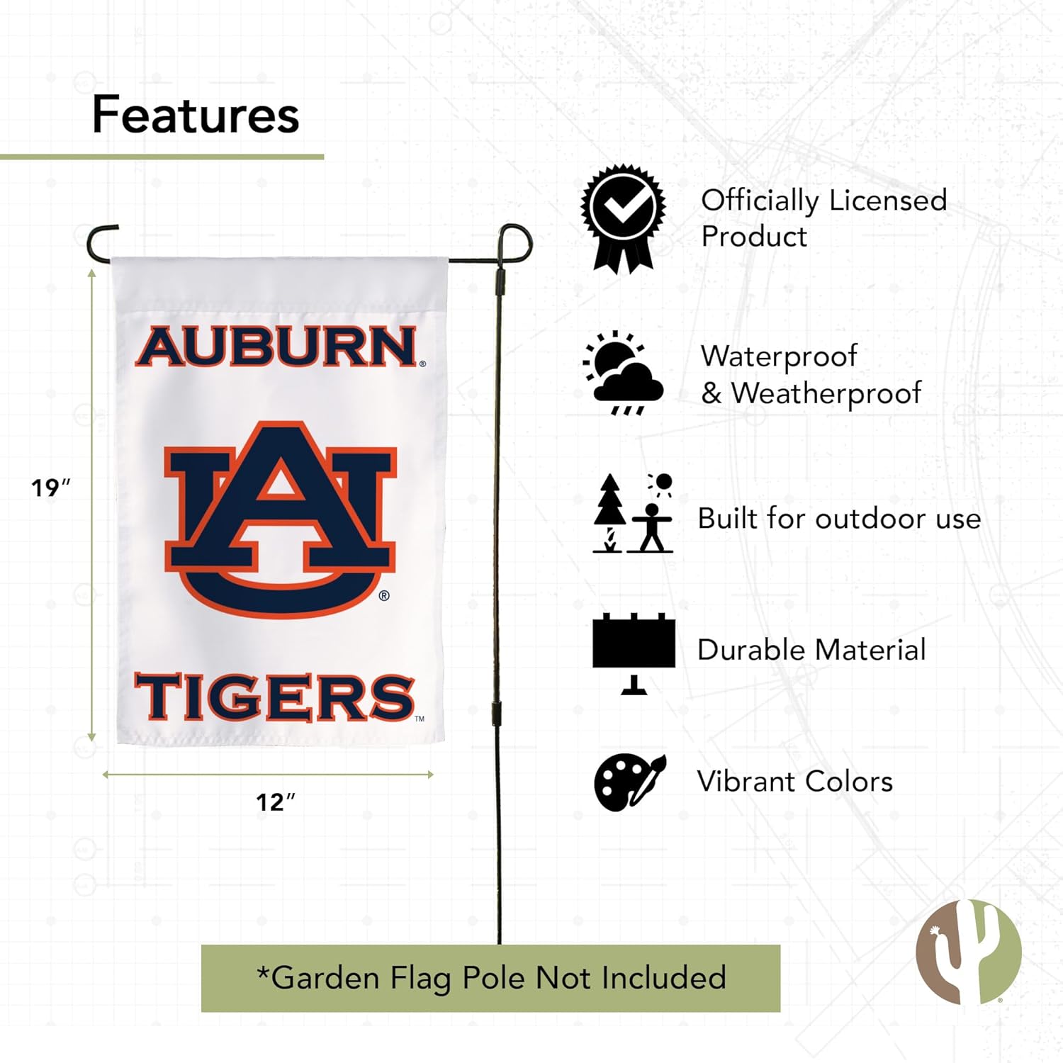 Desert Cactus Auburn University AU Garden Flag – 19 x 12 inch Auburn Tigers Banner, For Outdoor Display and Events (Design F) - Image 4