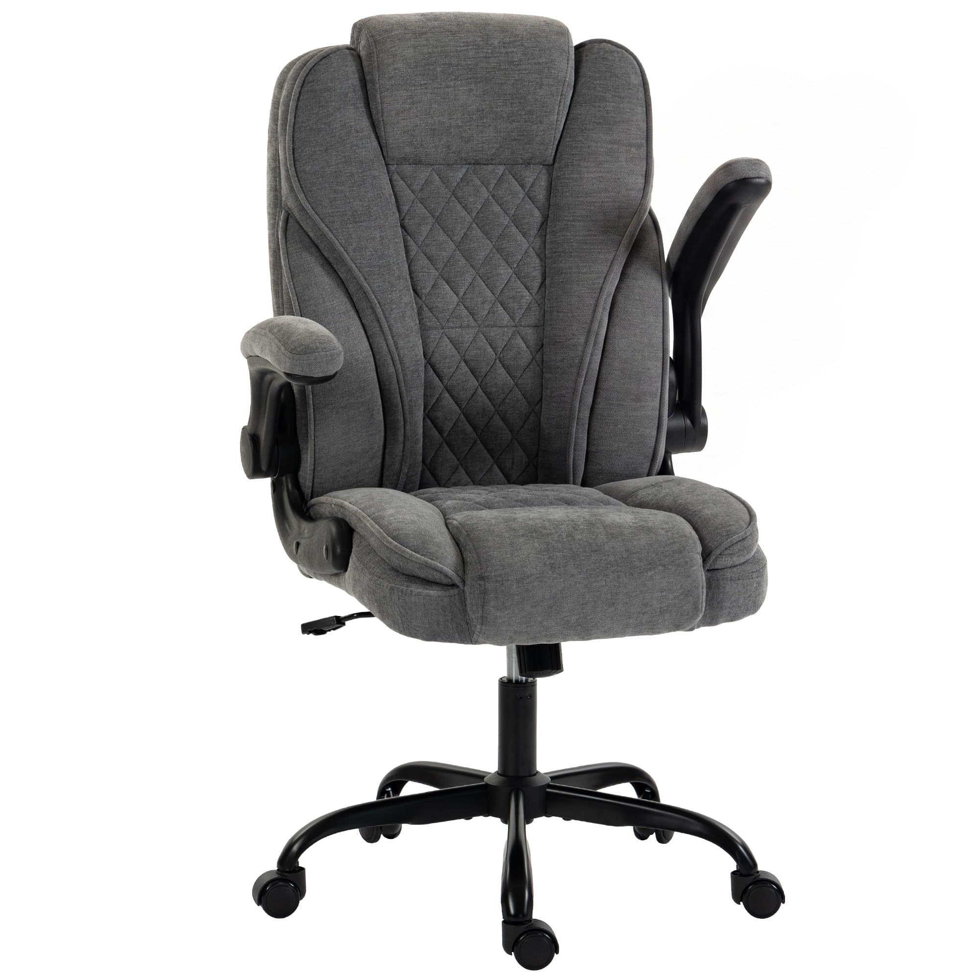 HOMCOM Office Chair Padded Flip-up Armrest Multiple Angle Rocking Grey