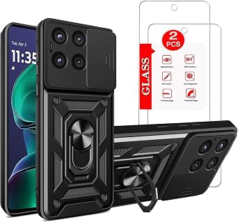 for Motorola Moto G Stylus 5G 2025 Case with [2 Pack] Tempered Glass Screen Protector, for Moto G Stylus 5G 2025 [Military-Grade] Protective, Lens Protects Magnetic Case Black