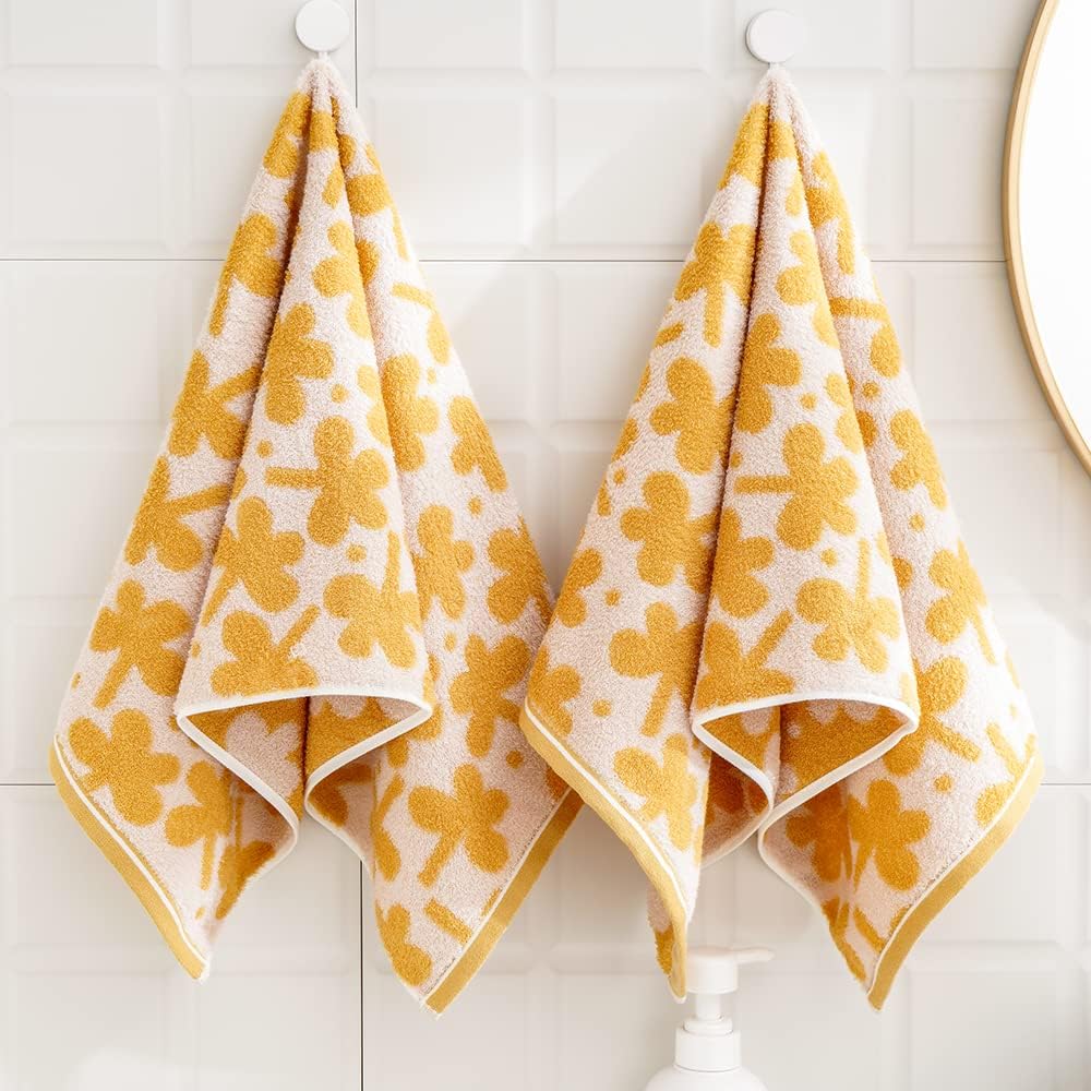 sense gnosis Yellow Hand Towels Clovers Pattern Super Soft 100% Cotton Absorbent 2 PC Hand Towel Set for Bathroom Decorative 13 x 29 Inch - Image 3