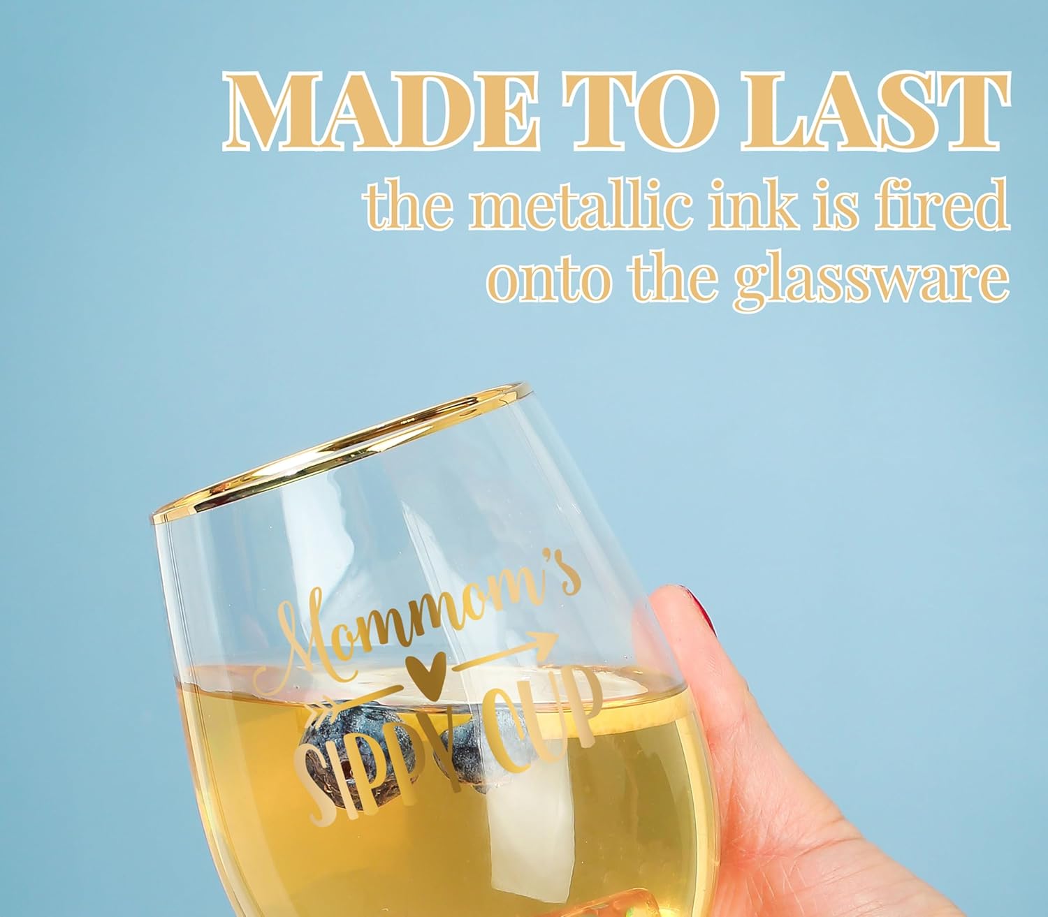 Onebttl Mommom Gifts for Grandma, Stemless Wine Glasses, for Grandmother on Mother's Day, Birthday, Mommom's Sippy Cup, 18 oz - Image 3