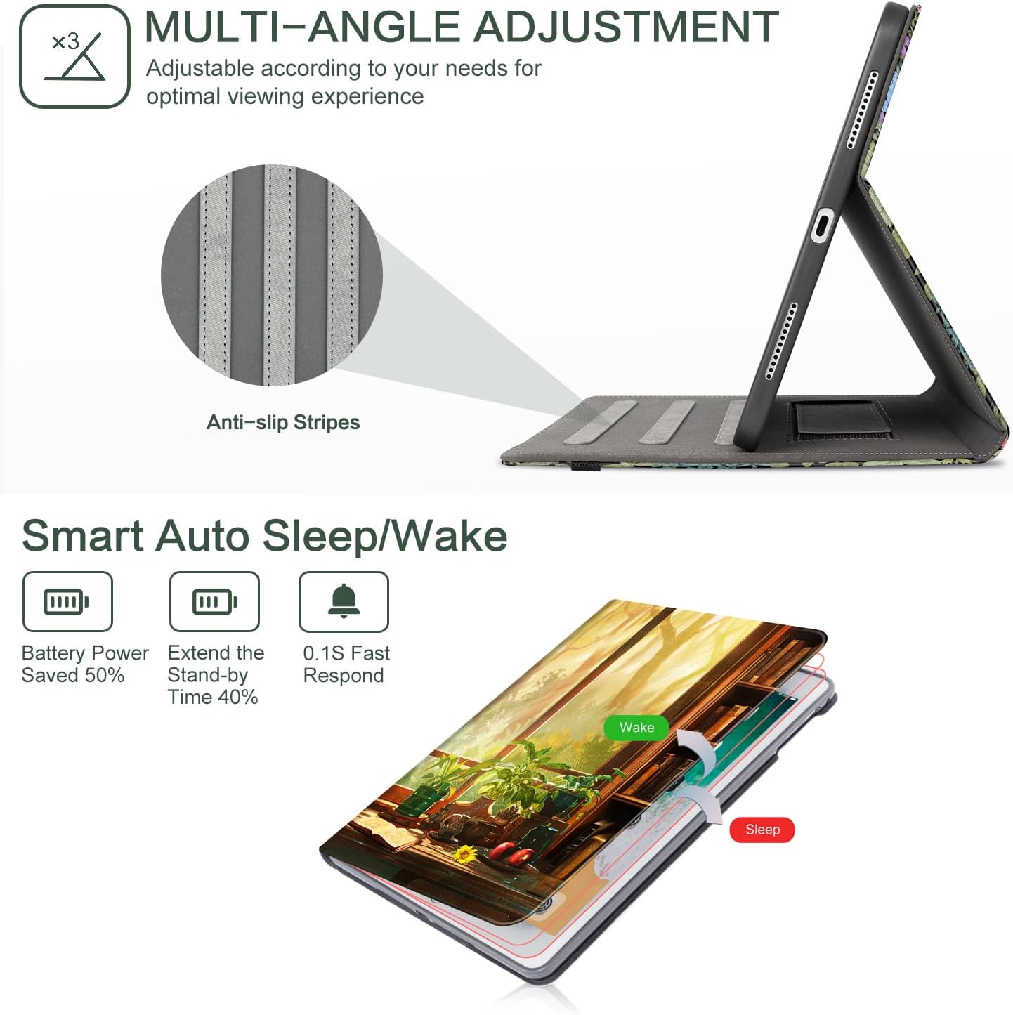 for iPad (A16) 11Th/10Th Generation Case 2025/2022, for iPad Case 11Th/10Th Generation, Fit iPad 10Th/11Th Gen Cover Pencil Holder/Hand Strap/Pocket/Adjustable Stand, Green Plants Window View