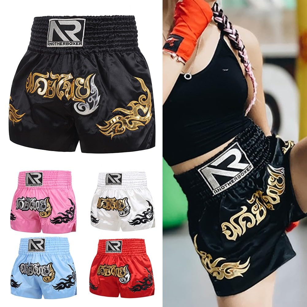 HpLive MMA Muay Thai, pantaloncini da allenamento, unisex, per boxe, fitness, traspiranti, elasticizzati, motivo stampato, pantaloncini (M rosso)