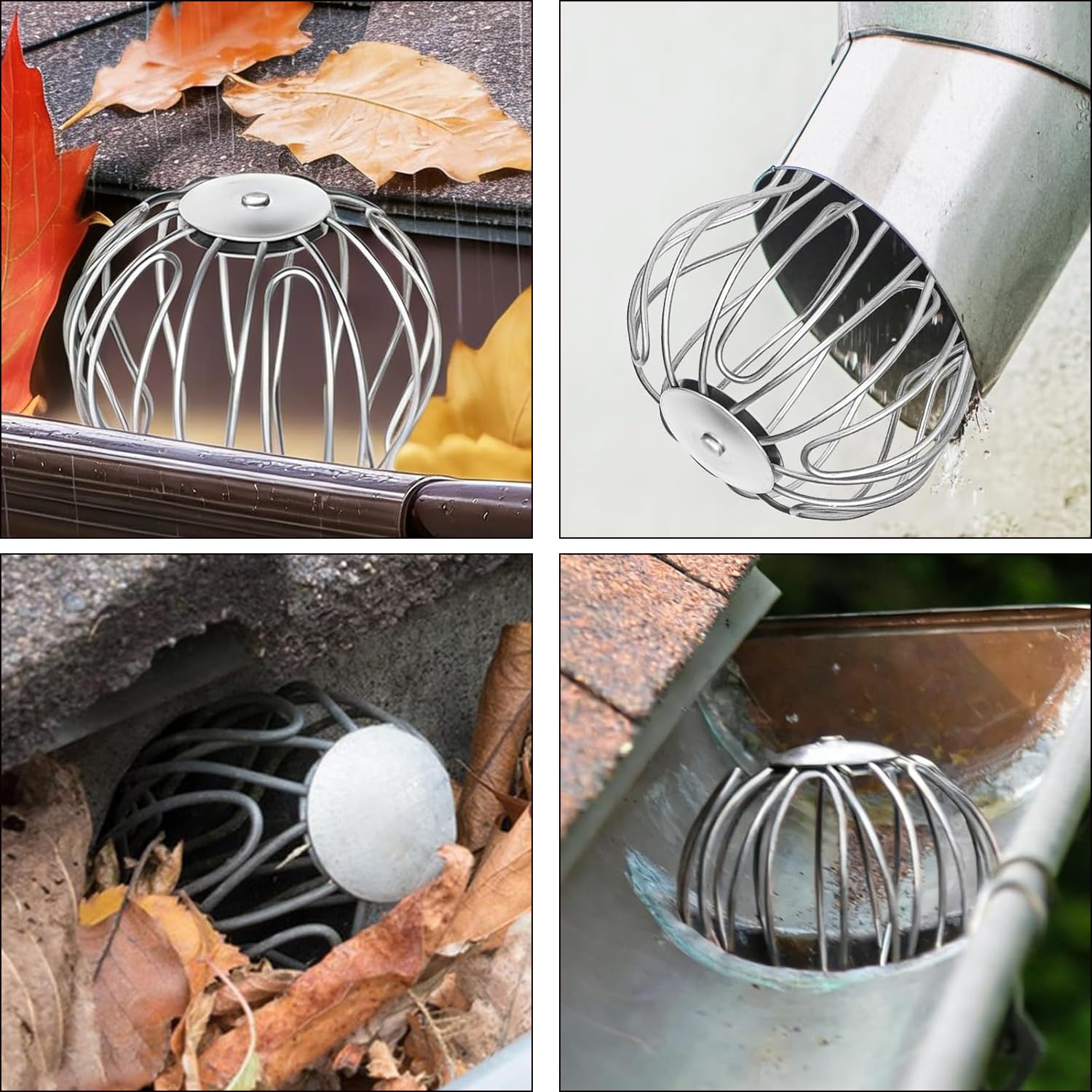 Protection Anti-Feuilles Gouttières, Gouttières Galvanisées, Gouttières Réglables De 90 à 100 Mm, Filtre Gouttiere, Crepinette Gouttiere, pour PVC Tuyau De Descente (4, Argenté)