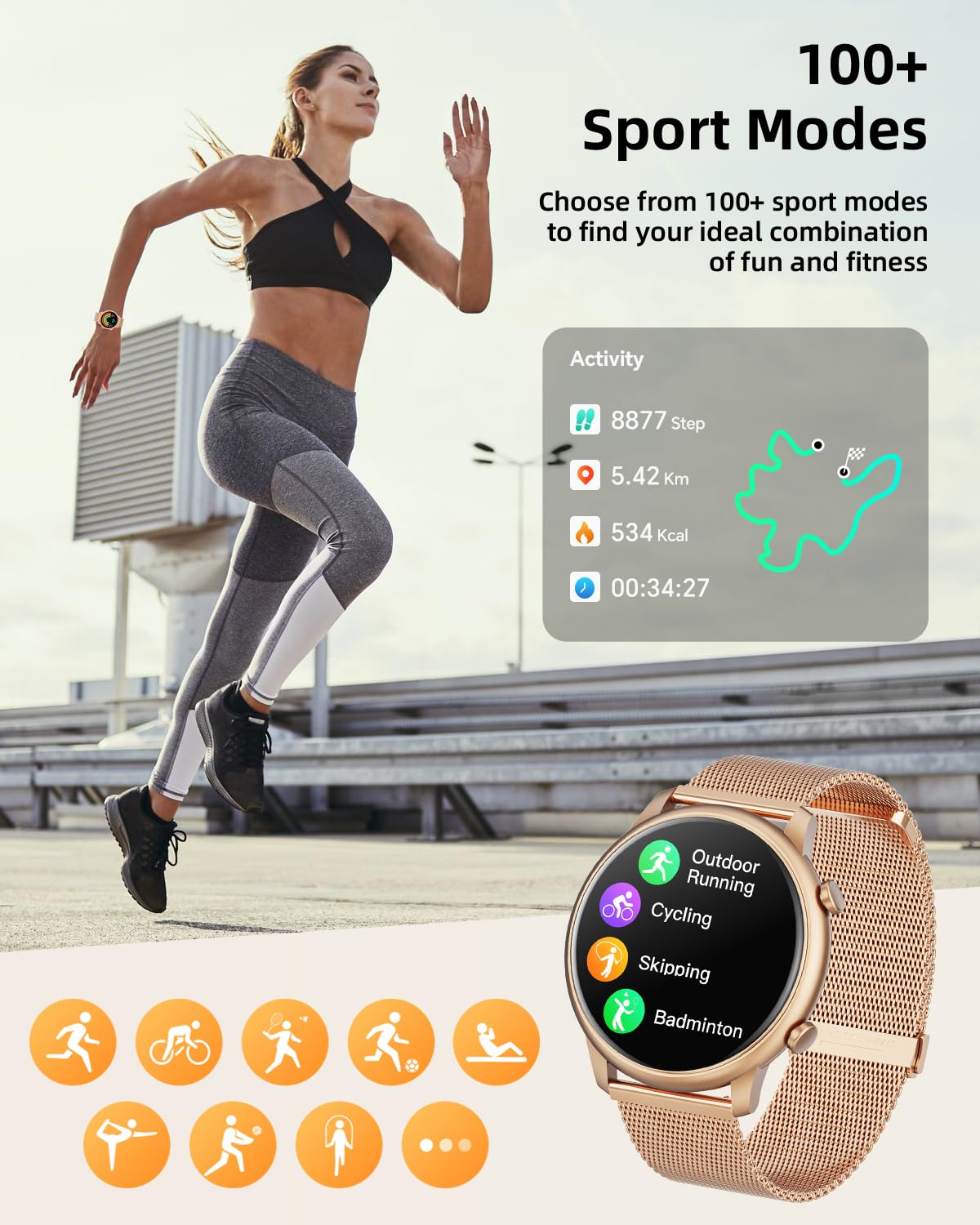 Hwagol Smart Watches for Women Android Phones iPhone Compatible(Bluetooth Call),1.39'' Round Sports Watch Fitness Tracker Heart Rate/SpO2/Sleep Monitor,Pedometer