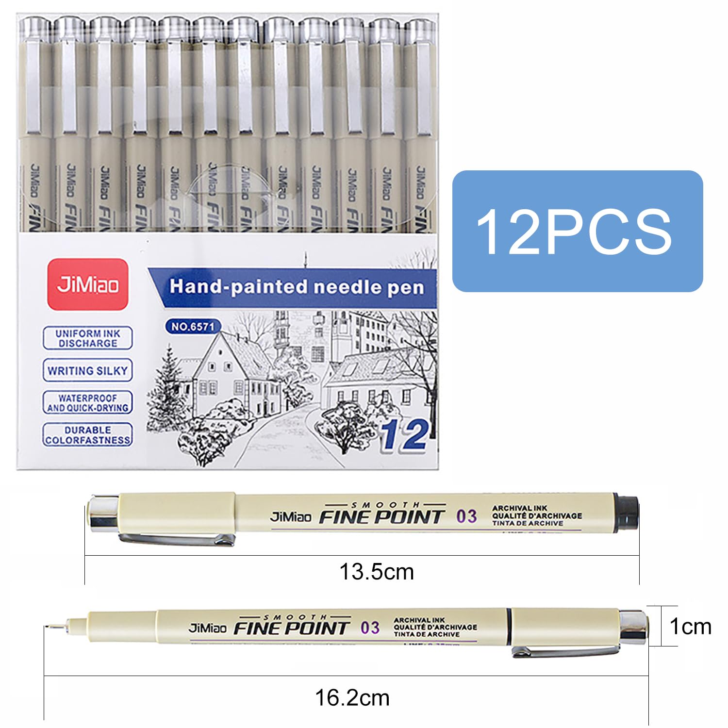 Penne da disegno Pigment Liner Nero Punta Fine impermeabile 12 Pezzi
