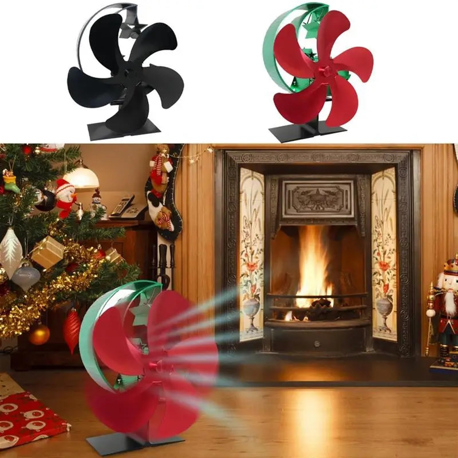 Ventilador Estufa Leña Ventilador for Estufa de leña, diseño de Ventilador for Estufa de leña con 5 aspas, Ventilador termoeléctrico for leña(Red Green)