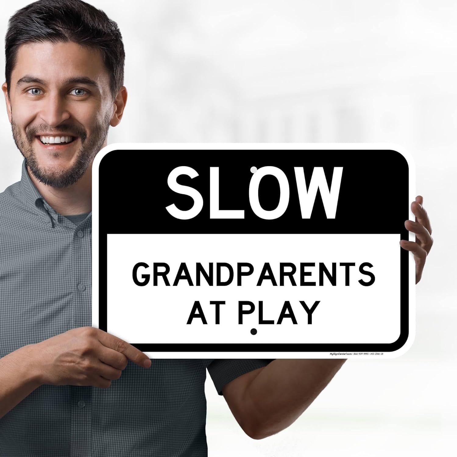 Slow Grandparents at Play Sign, 12x18 Inches, Rust Free .063 Aluminum, Fade Resistant, Made in USA by My Sign Center