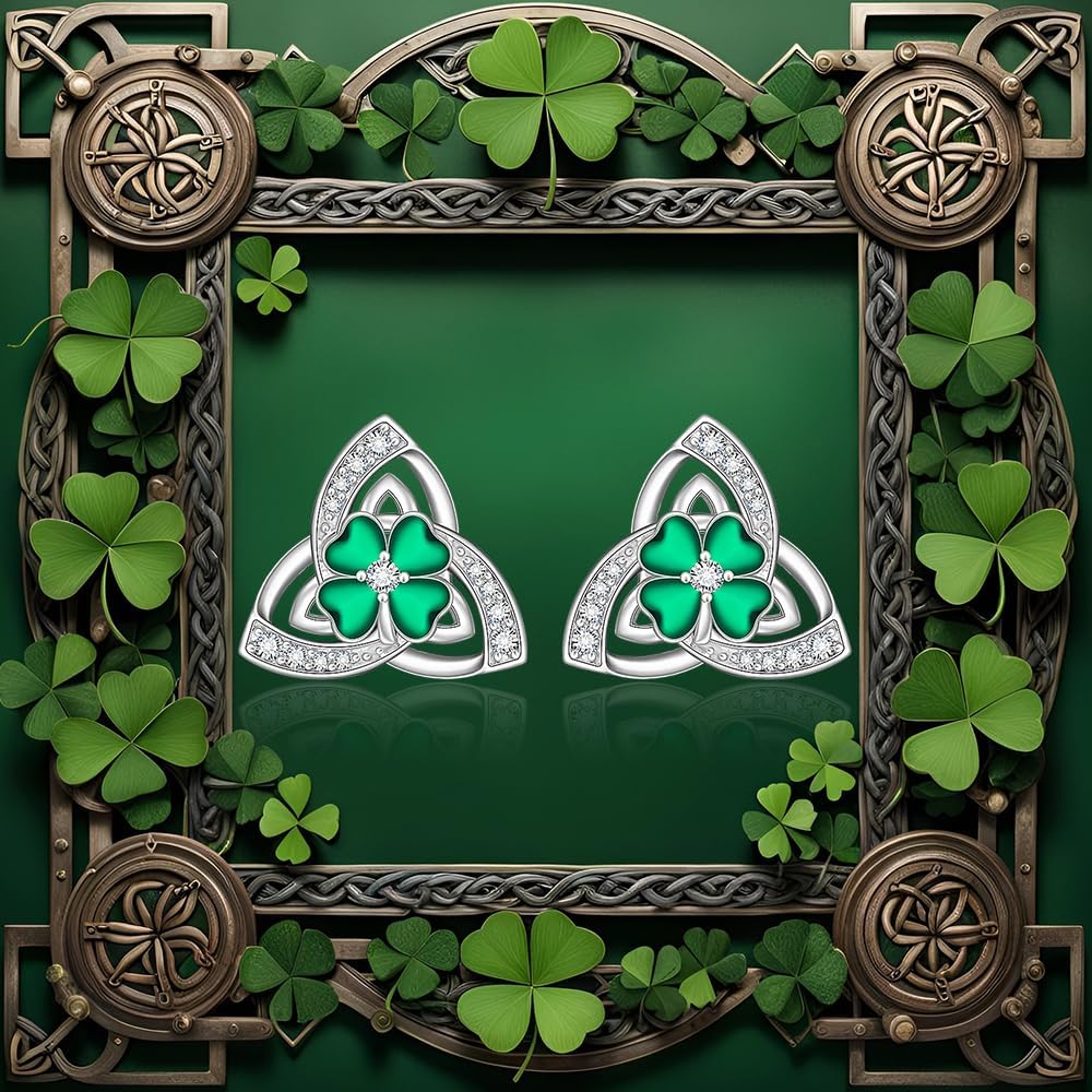 Celtic Trinity Shamrock Earrings St Patricks Day Earrings for Women Sterling Silver Shamrock Studs Four Leaf Clover Celtic Irish Lucky Jewelry - Image 4