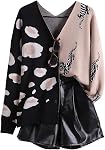 WDIRARA Cardigan pour les femmes Color Block Leopard Imprimer Open Front Sweater Button Down Outwear