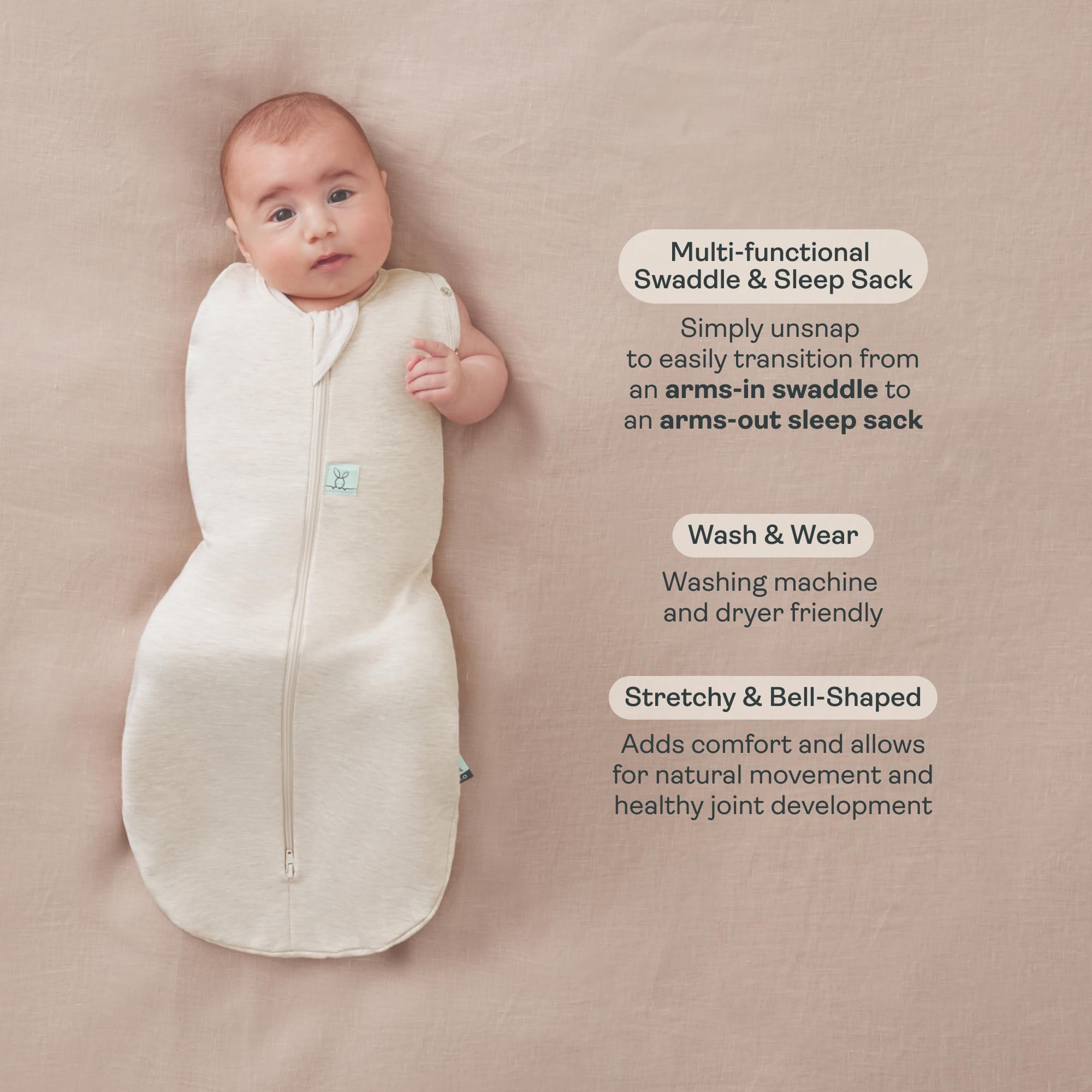 ergoPouch Bio-Baby-Wickeltuch und Schlafsack für alle Jahreszeiten, Cocoon, 1,0 Tog | Haferflocken-Marle | 3–6 Monate (6–8 kg / 13–18 lb)