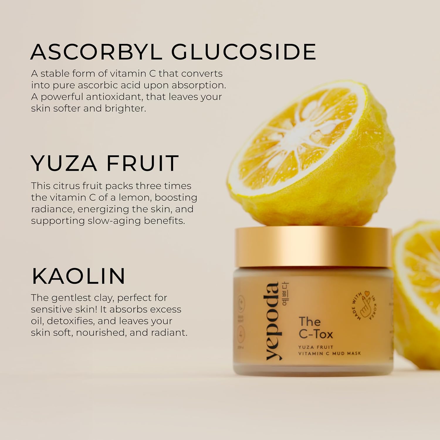 Yepoda The C-Tox, Detoxifying Mud mask with Vitamin C, Deeply Cleanses & Brightens the Skin, Vegan Korean Mud Mask for All Skin Types. 2.82 OZ. (80 g) - Image 4