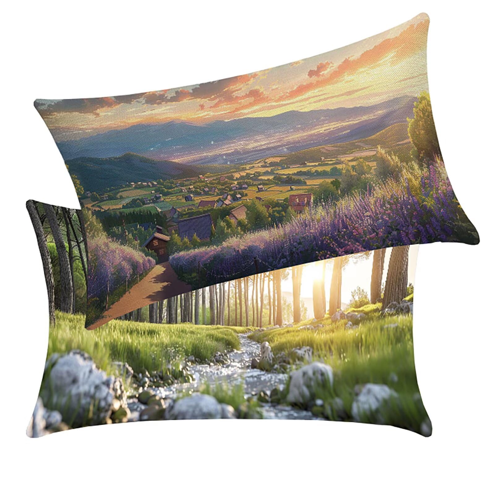 Coussin canapé paysage 30x50 cm imperméable en lin lot de 2 housses pour salon
