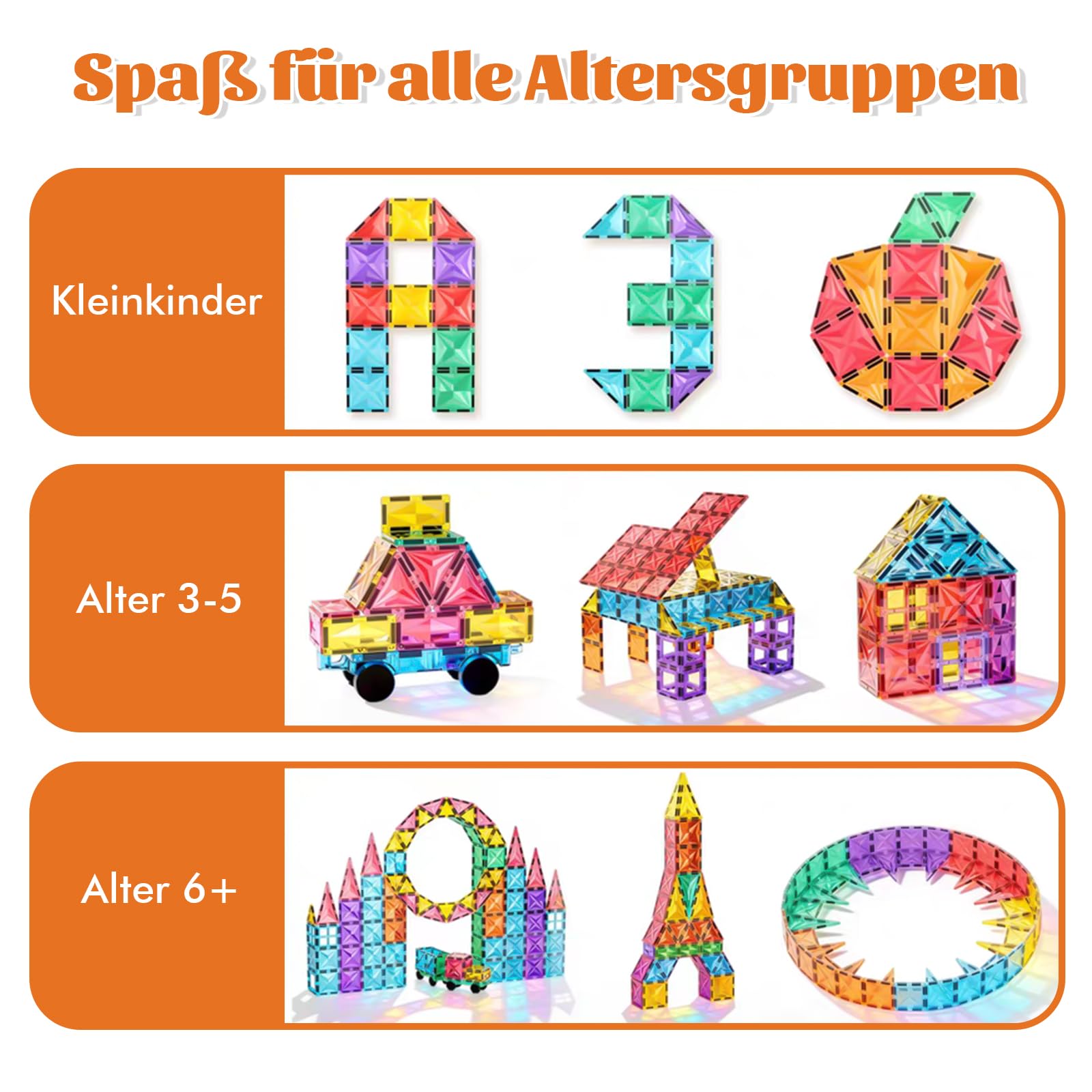 100 Magnetische Bausteine mit 1 Auto, STEM-Bauspielzeug, Kinderspiel Zusammenbauen, Lernspielzeug geeignet fur Kinder ab 3 Jahren,magnetisches Spielzeug fuir denKindergarten (bunt)