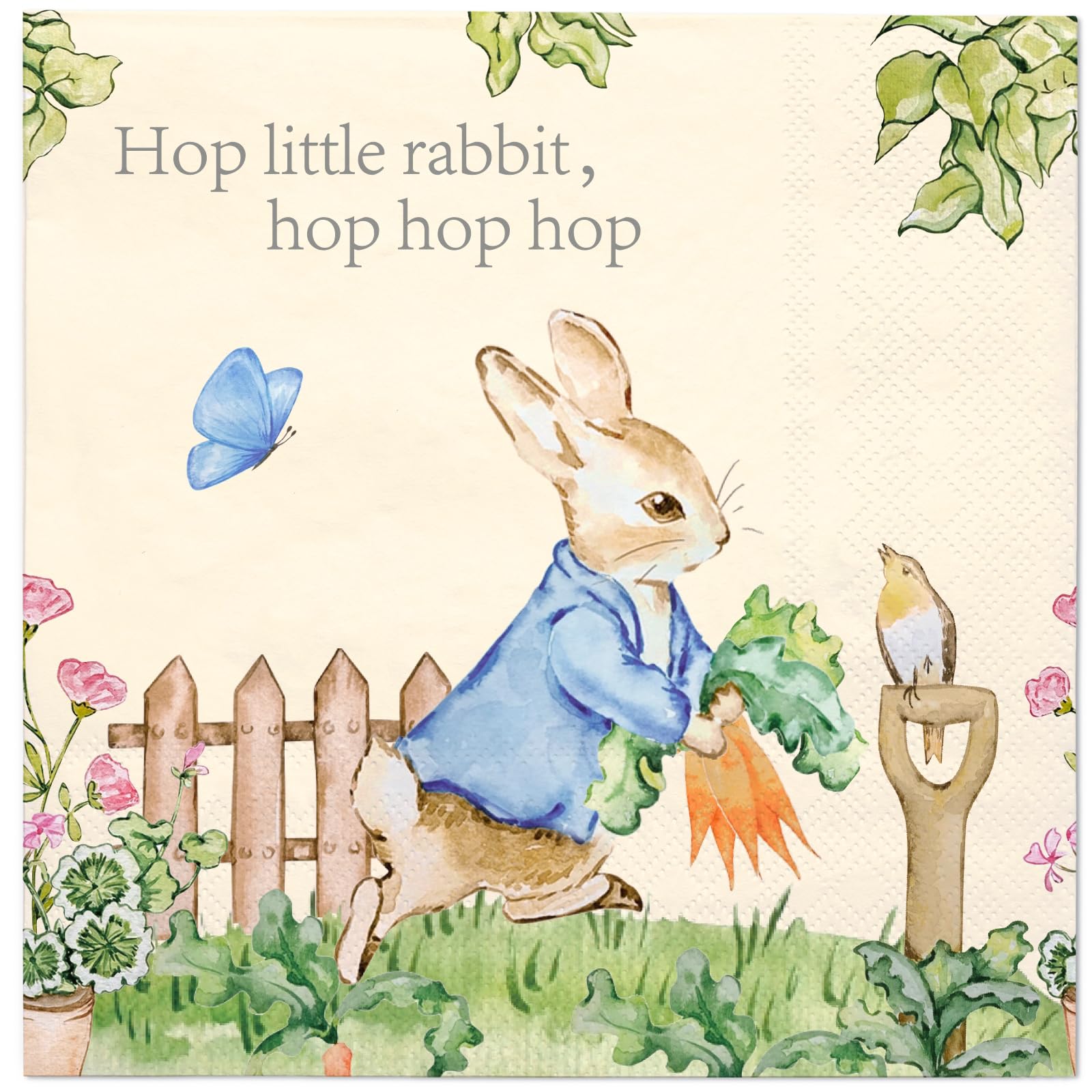 RUSPEPA 50Pcs Easter Cocktail Napkins - 3-Ply Garden Hop Rabbit Disposable Paper Napkins for Easter, Spring, Birthday and Baby Shower - 5 x 5 In(12.7x12.7cm)