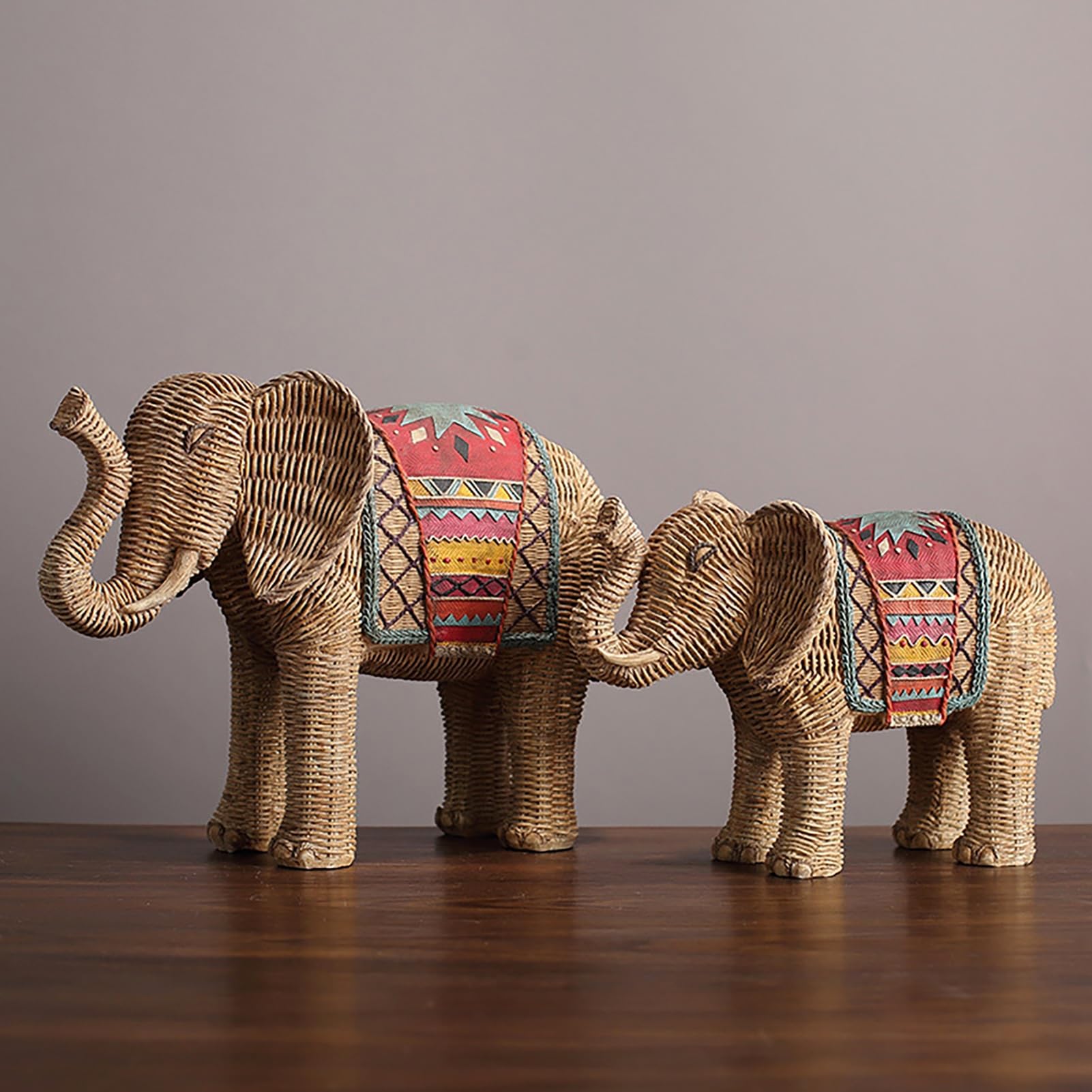 Genérico Estatua De Elefante De Resina, Figuras De Elefante De Imitación De Mimbre Trenzado, Escultura De Animal Hecha A Mano, Detalle Salón,Small