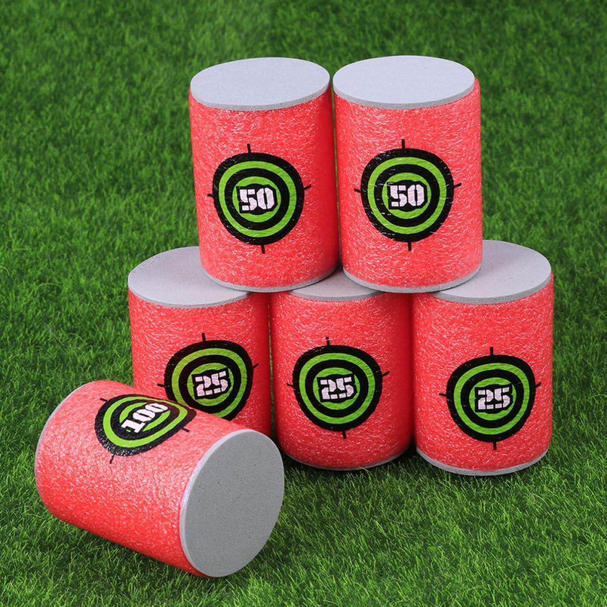 30pcs Red Eva Foam Shooting Target Numbered Can Set | Stackable, Arrangeable Layout, Room and Garden Use, Eyesight Practice, Soft Foam Build