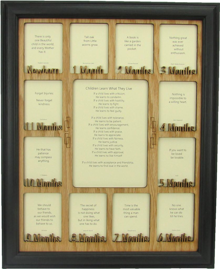 Northland My First Year Photo Frame | 12 Month Picture Frame for Babys First Year | Twelve 2.5" x 3.5" Newborn Photos and 5" x 7" | Gender-Neutral Baby Milestone Nursery Décor | Black Frame Oak Mat