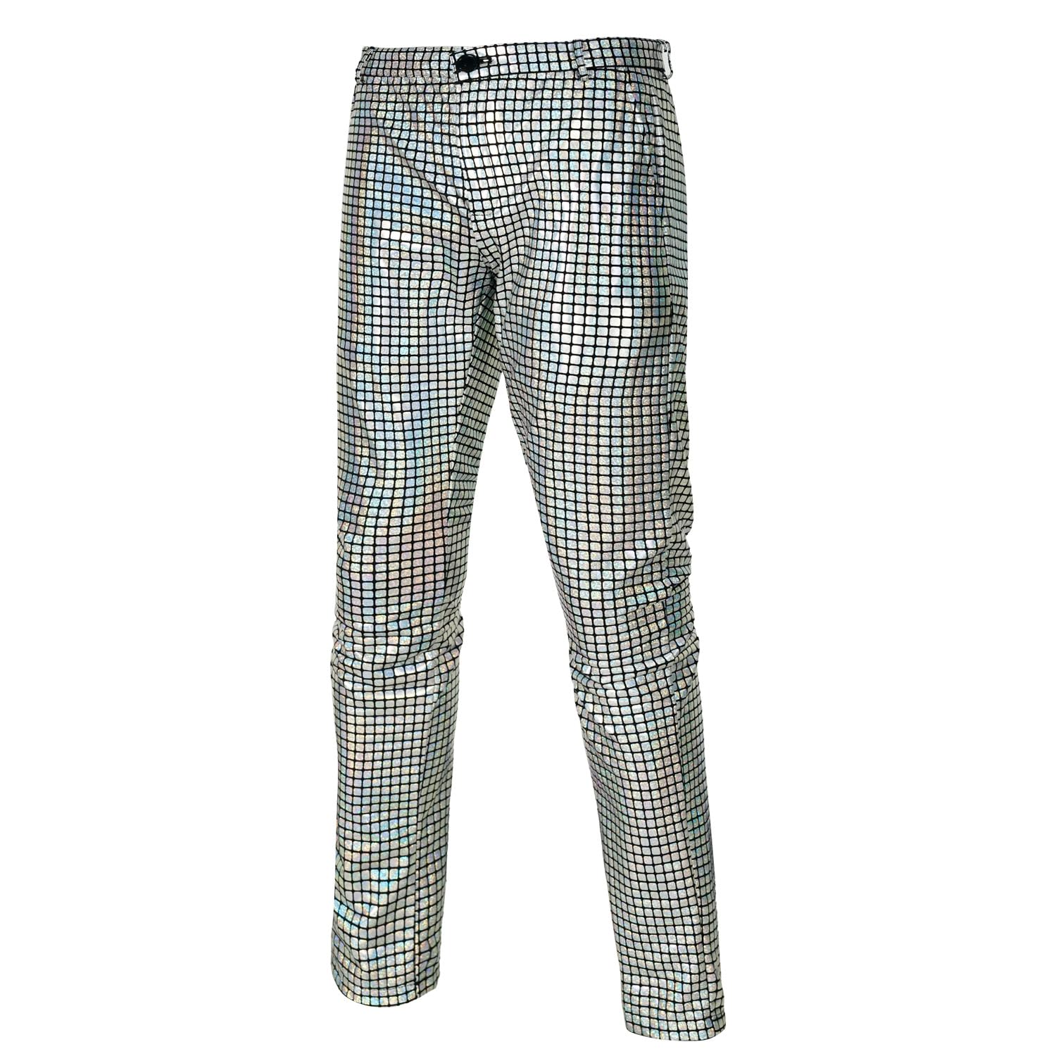 Men's 70s Disco Pants Metallic Sequin Straight Leg Trousers Party Dance Outfits