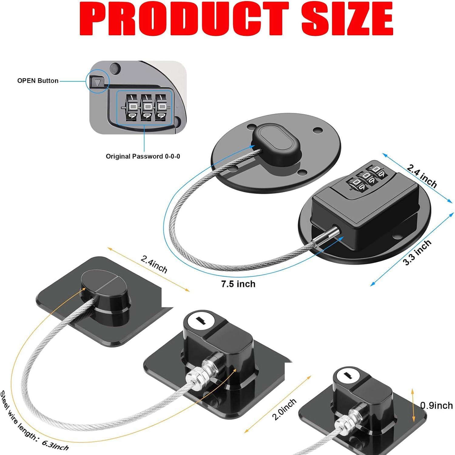 Refrigerator Lock Set, Child Safety Lock, 2-Pack Combination & Key Lock, Multi-Purpose Safety Locks for Fridge, Cabinet, Window, Closets, Doors, Heavy Duty ABS with Strong Adhesive Backing